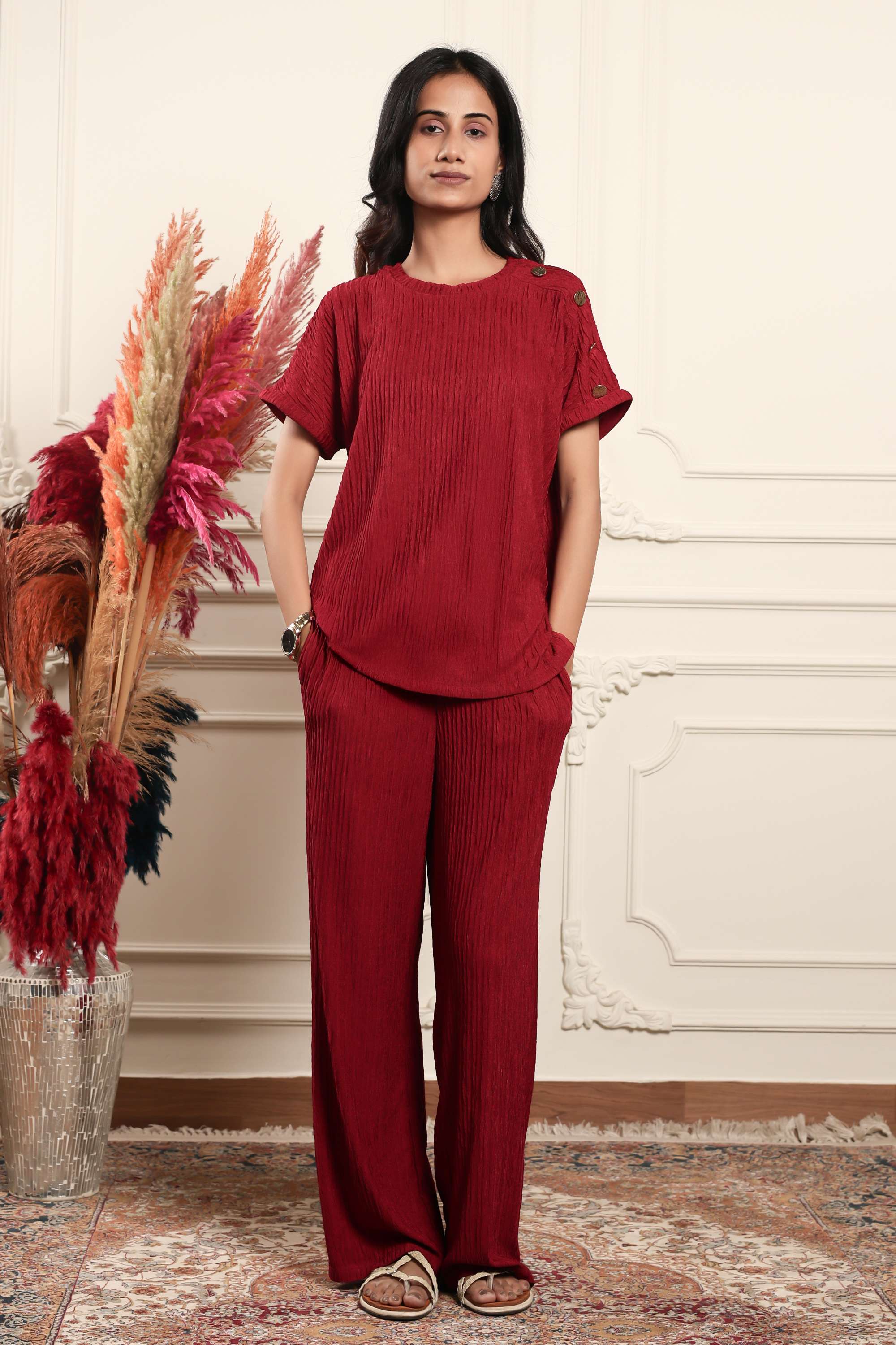 Half-Sleeves-Regular-Fit-Polyester-Women-s-Co-Ord-Set