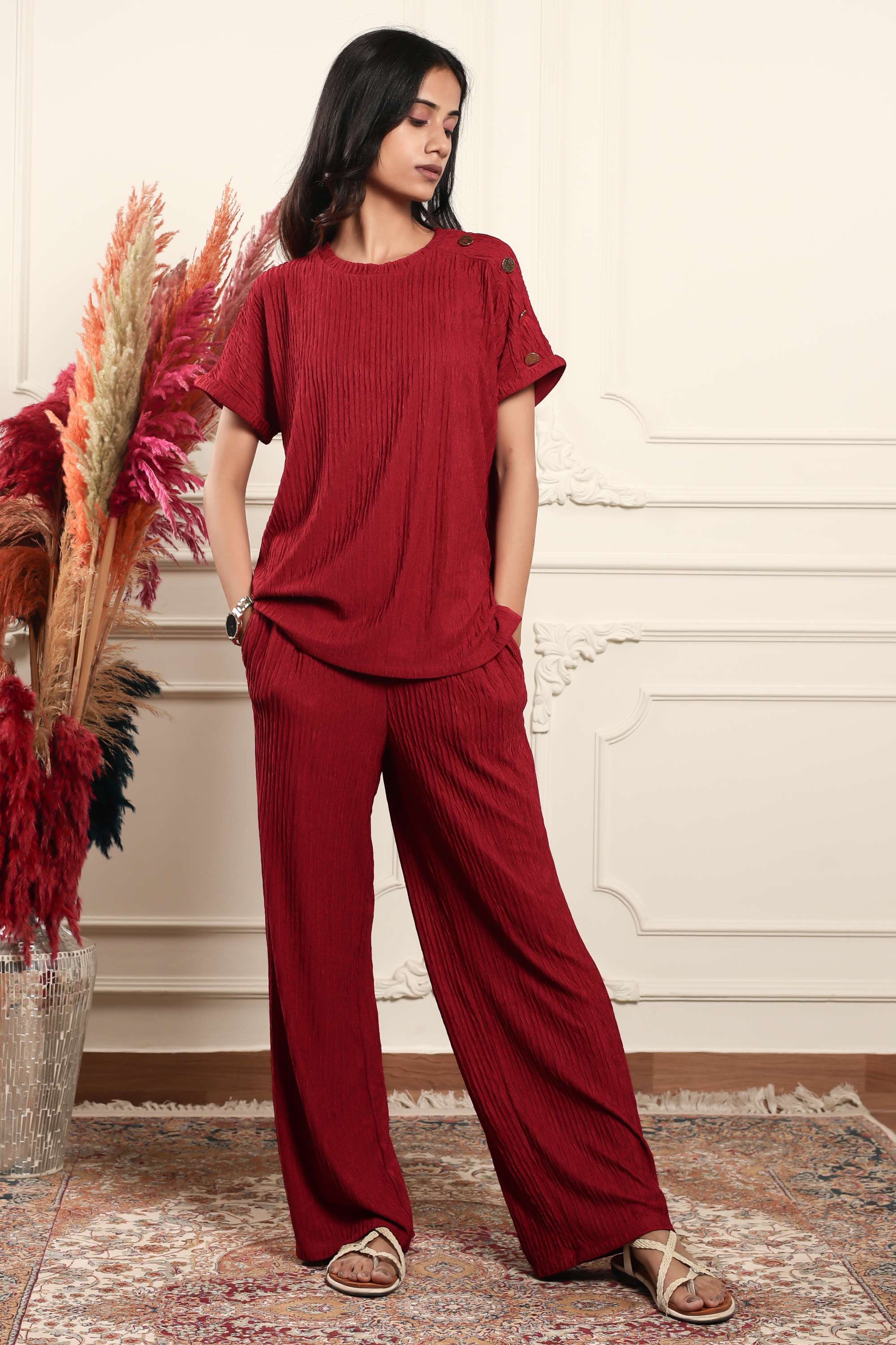 Half-Sleeves-Regular-Fit-Polyester-Women-s-Co-Ord-Set