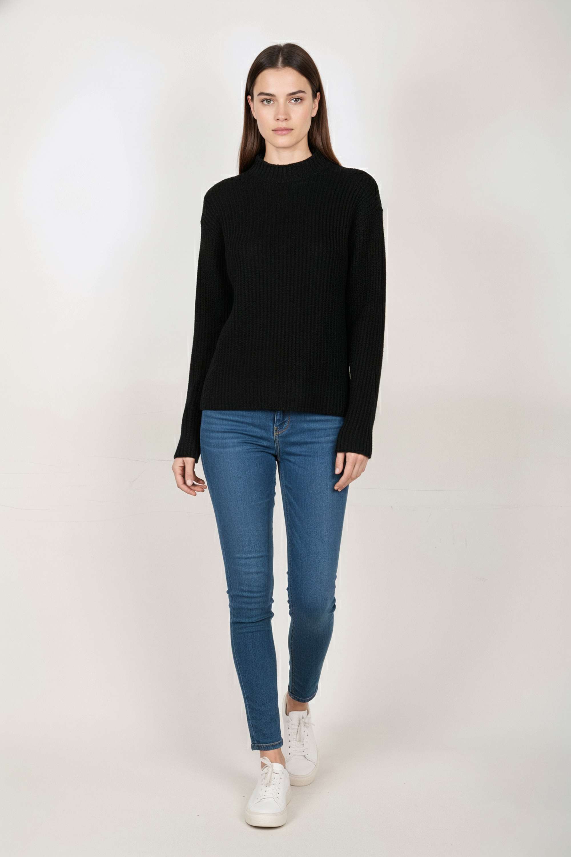 Solid-High-Neck-Blended-Fabric-Women-s-Sweater