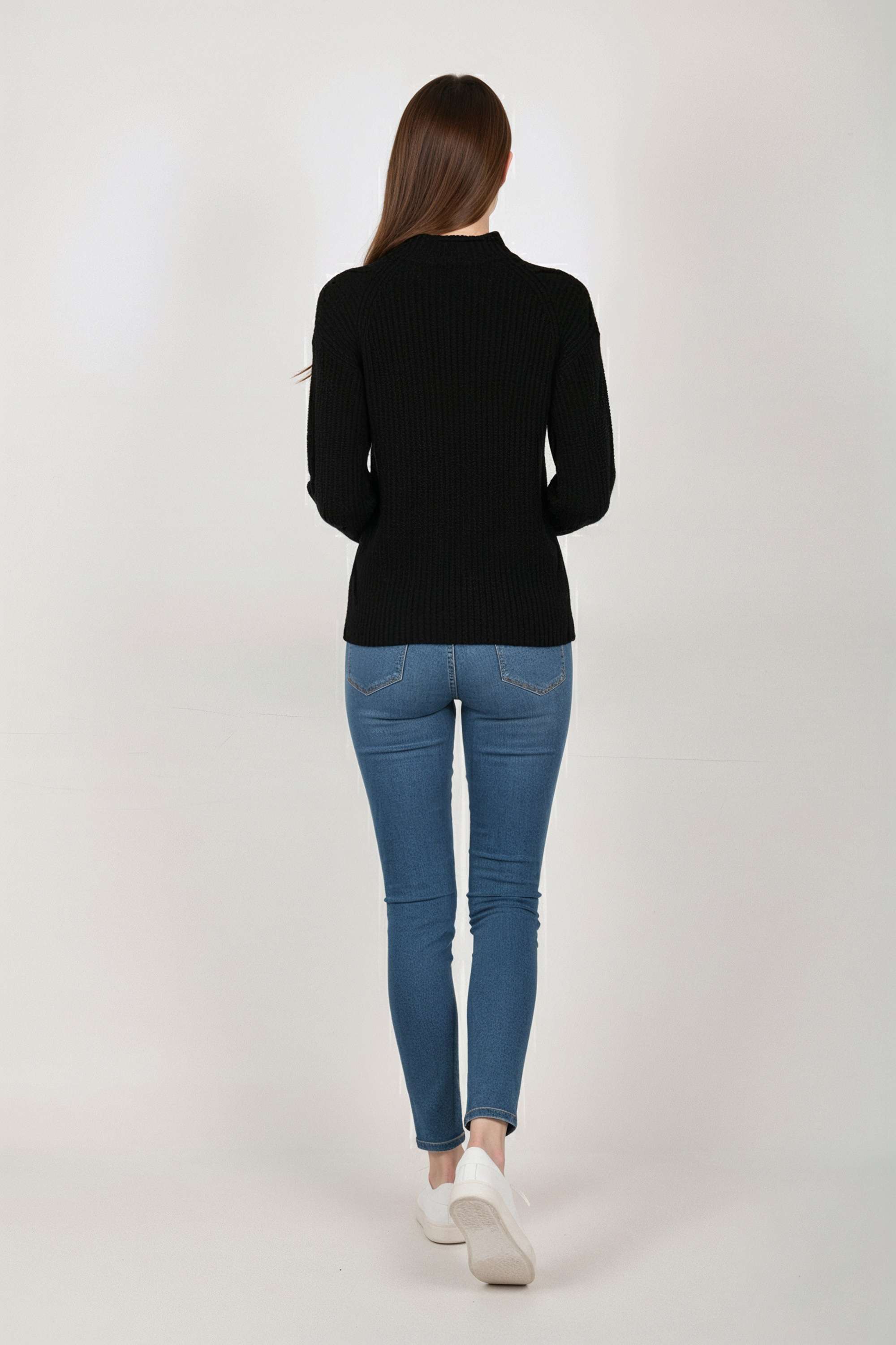 Solid-High-Neck-Blended-Fabric-Women-s-Sweater