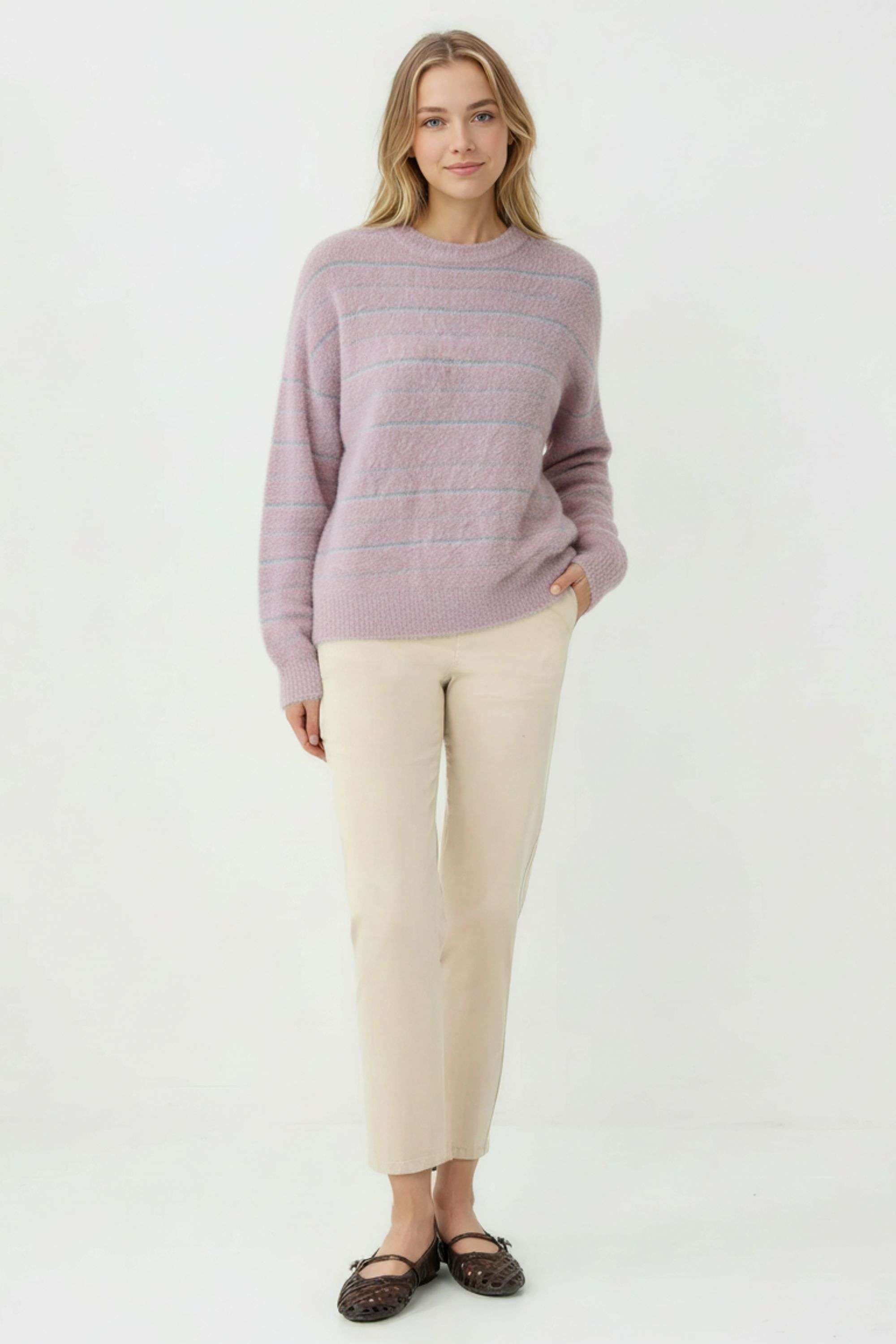 Nylon-Striper-Regular-Fit-Sweater