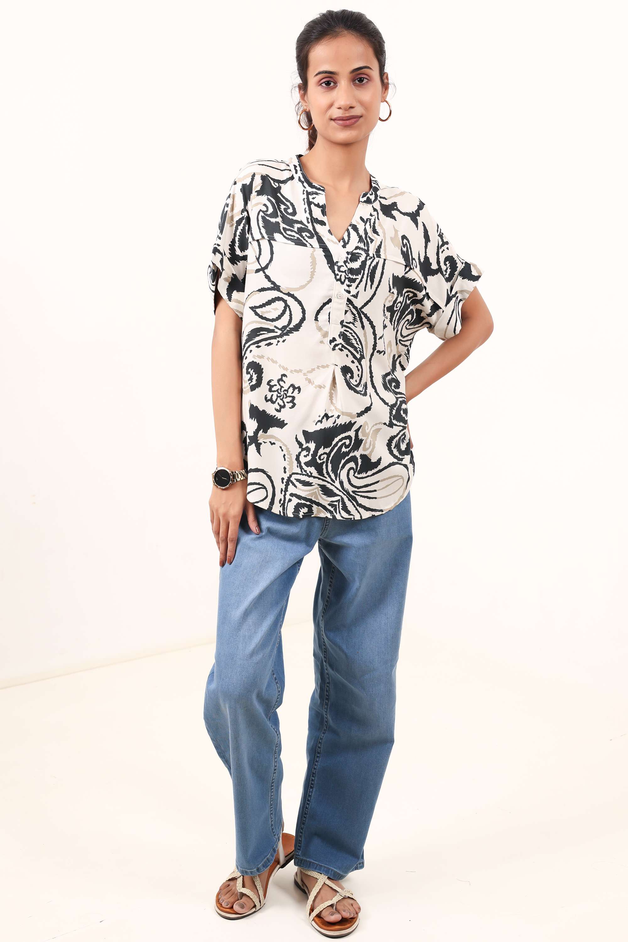 Printed-Rayon-V-Neck-Women-s-Top