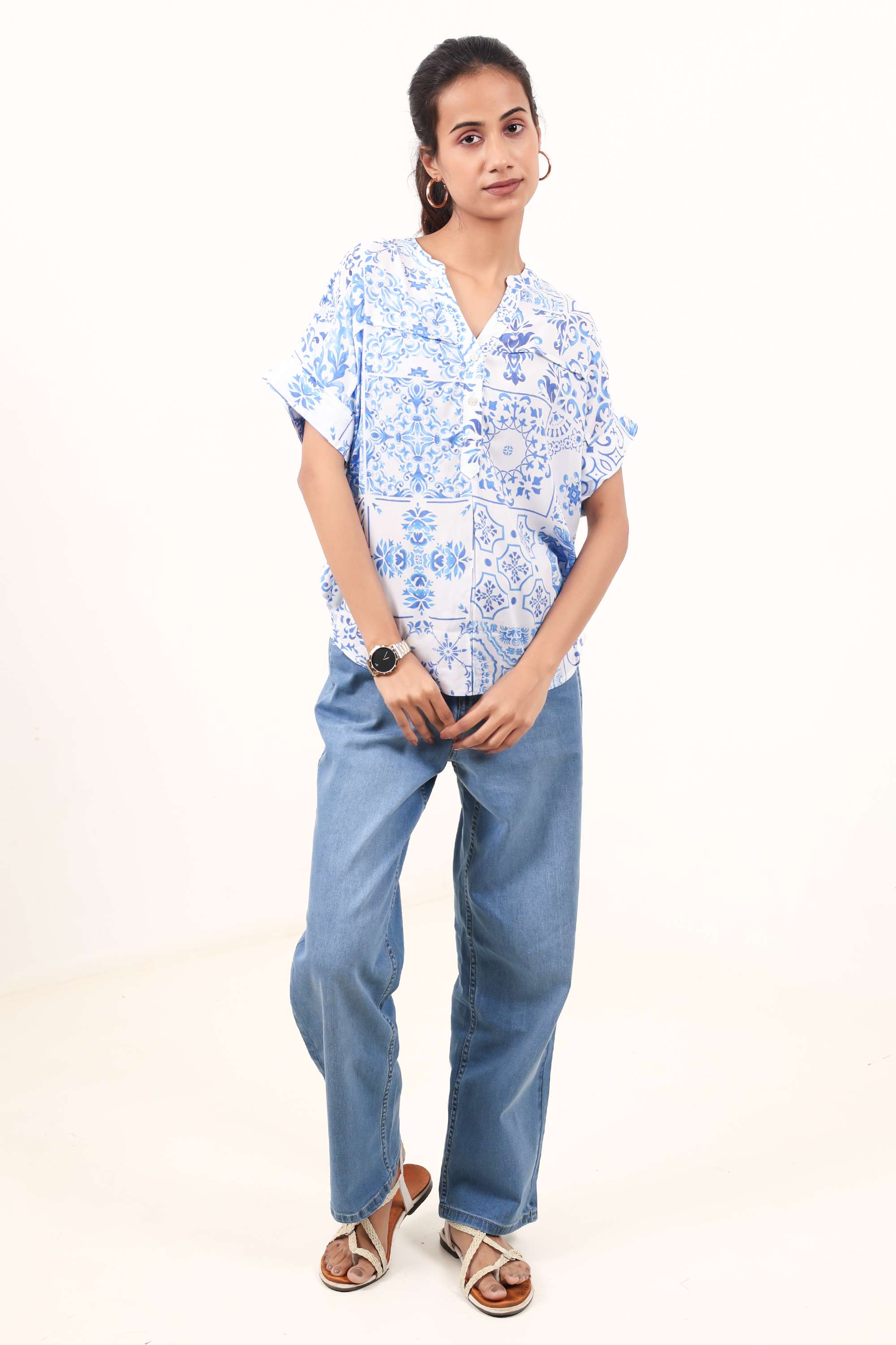 Printed-Rayon-V-Neck-Women-s-Top