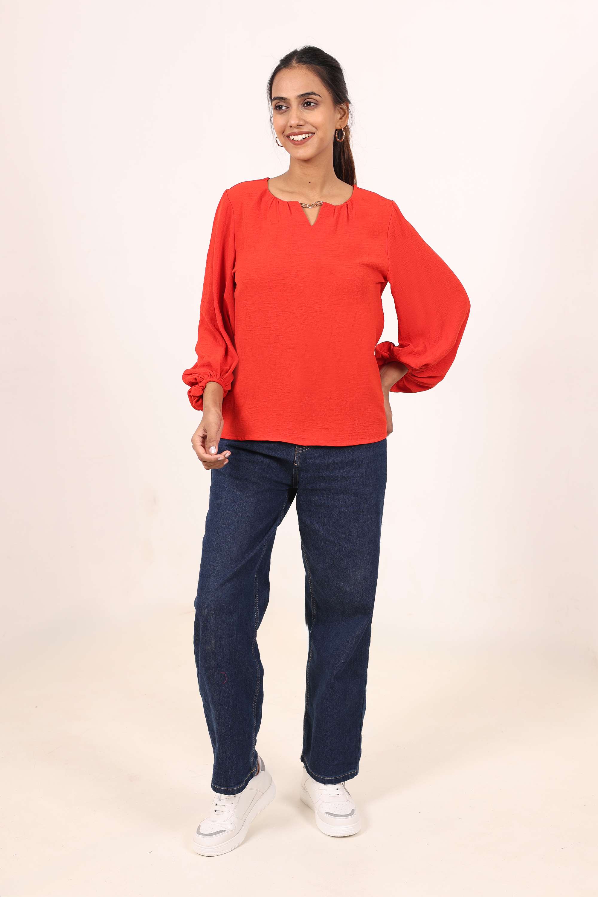 Solid-Nylon-Round-Neck-Women-s-Top
