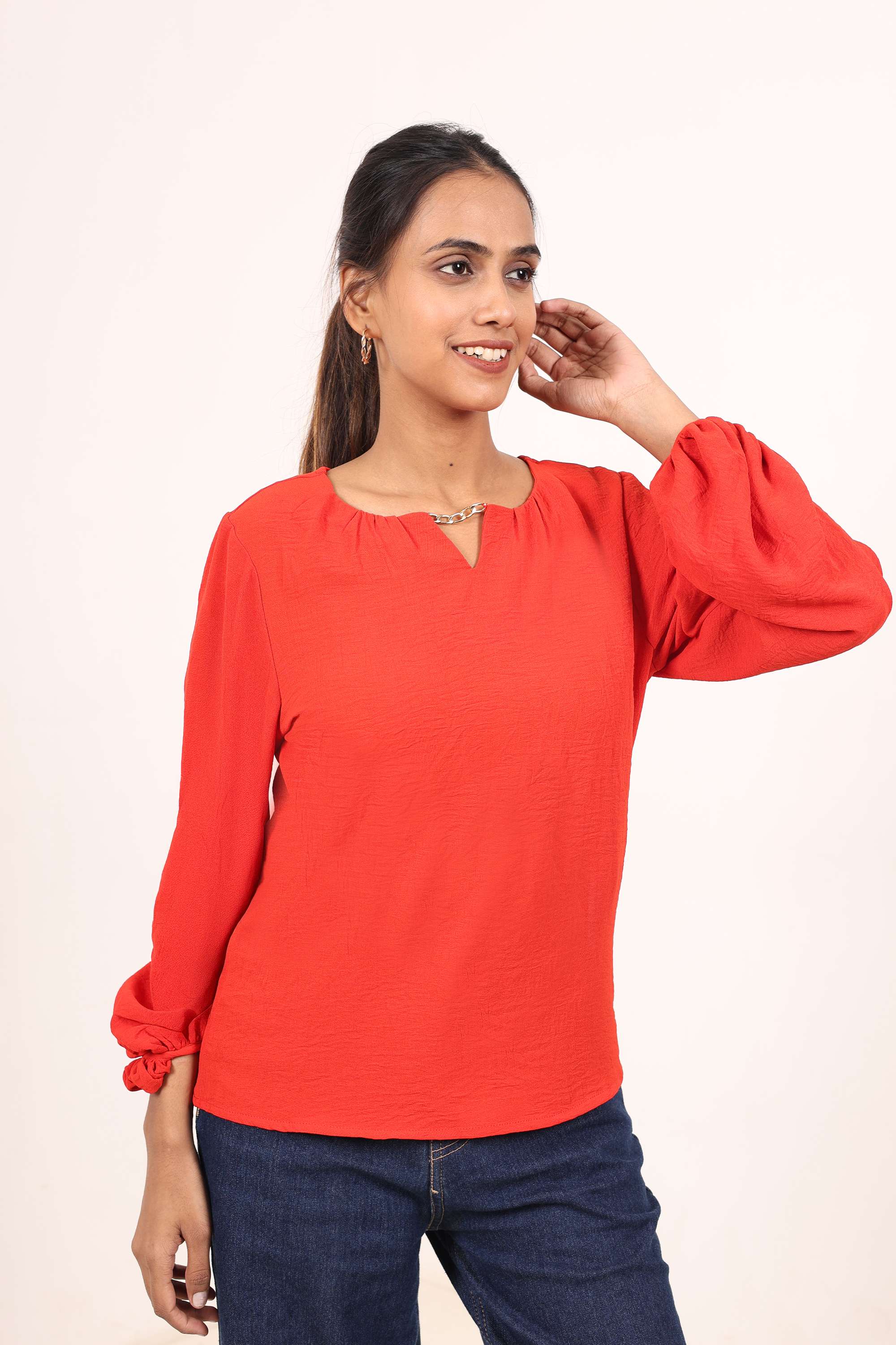 Solid-Nylon-Round-Neck-Women-s-Top