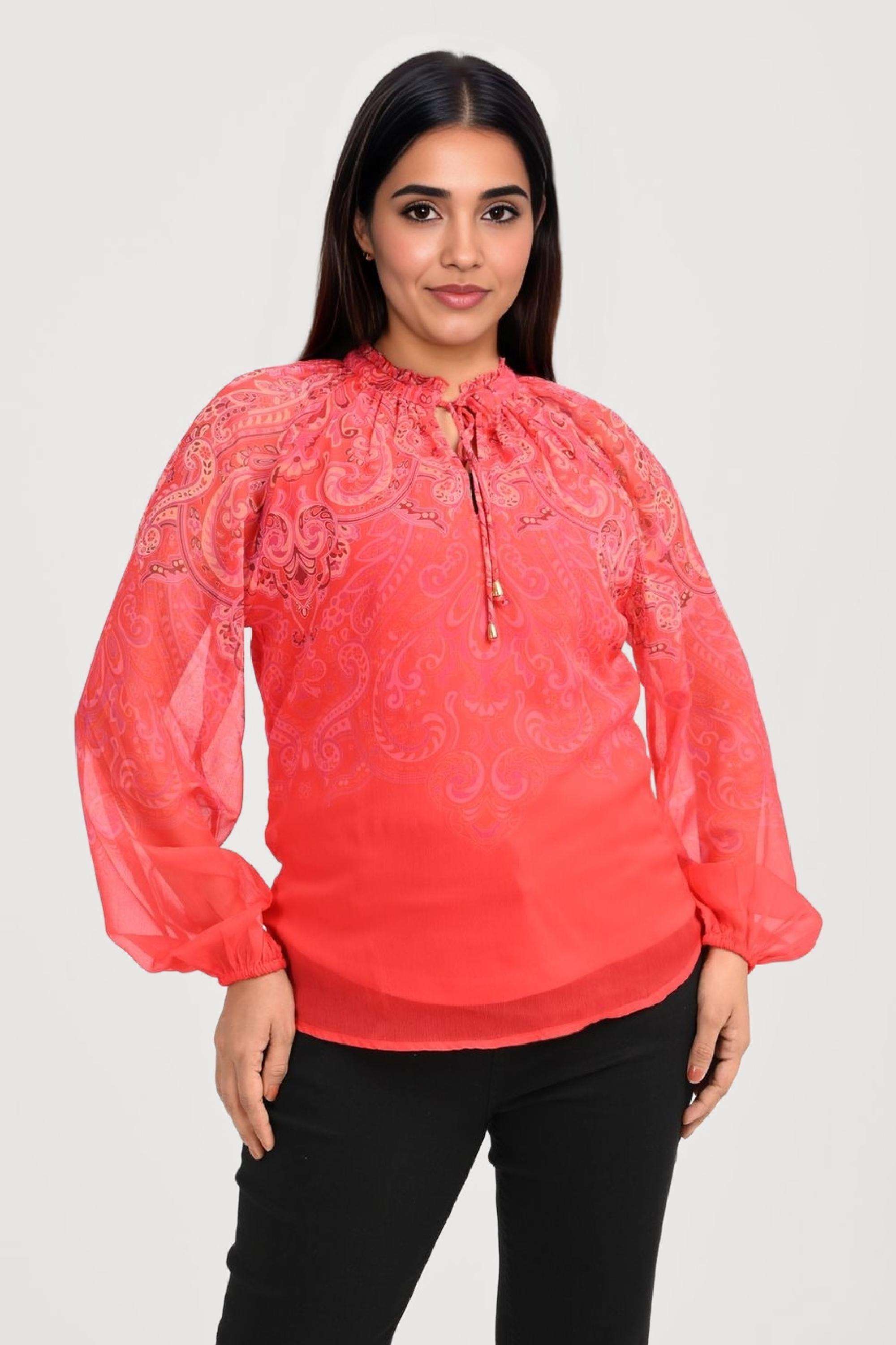Printed-Chiffon-Round-Neck-Women-s-Top