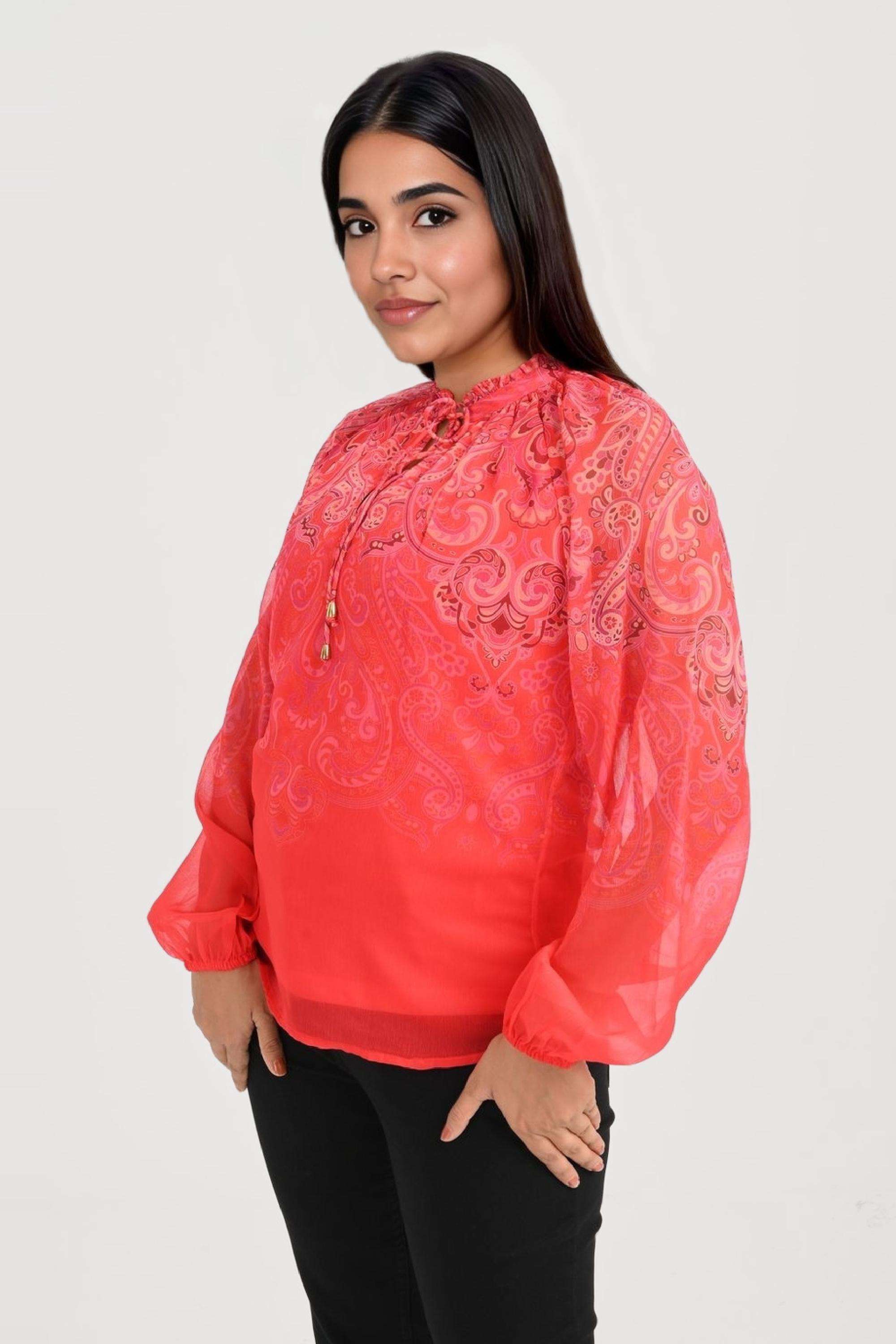 Printed-Chiffon-Round-Neck-Women-s-Top