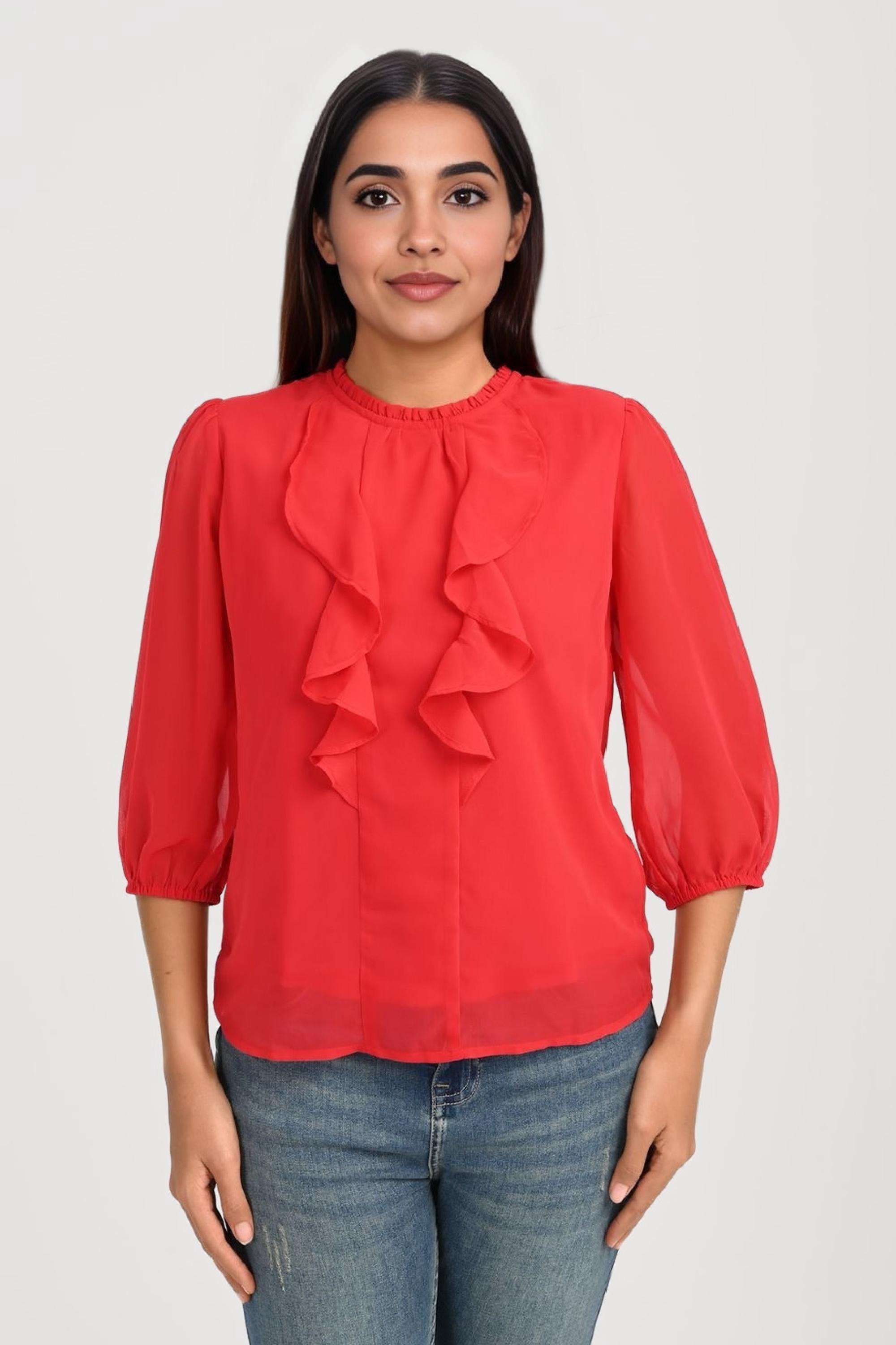 Solid-Georgette-Round-Neck-Women-s-Top