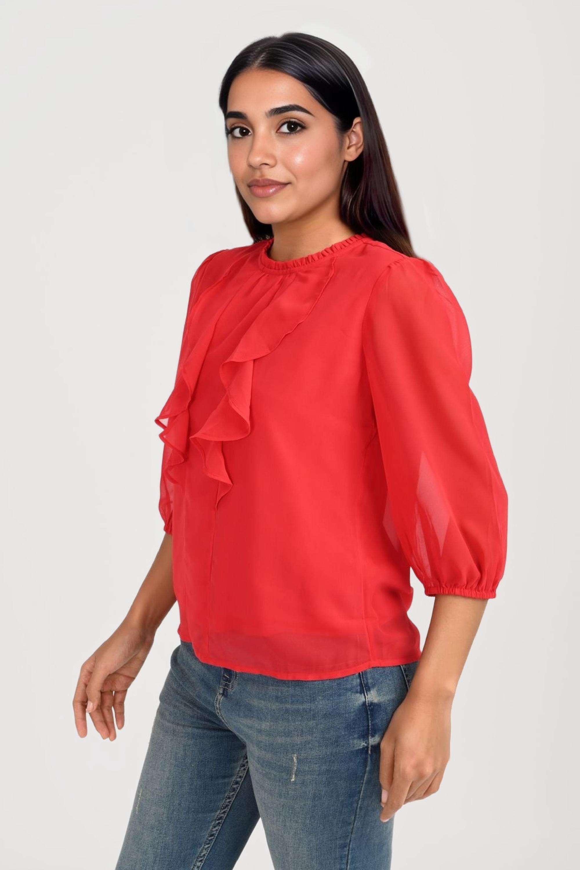 Solid-Georgette-Round-Neck-Women-s-Top