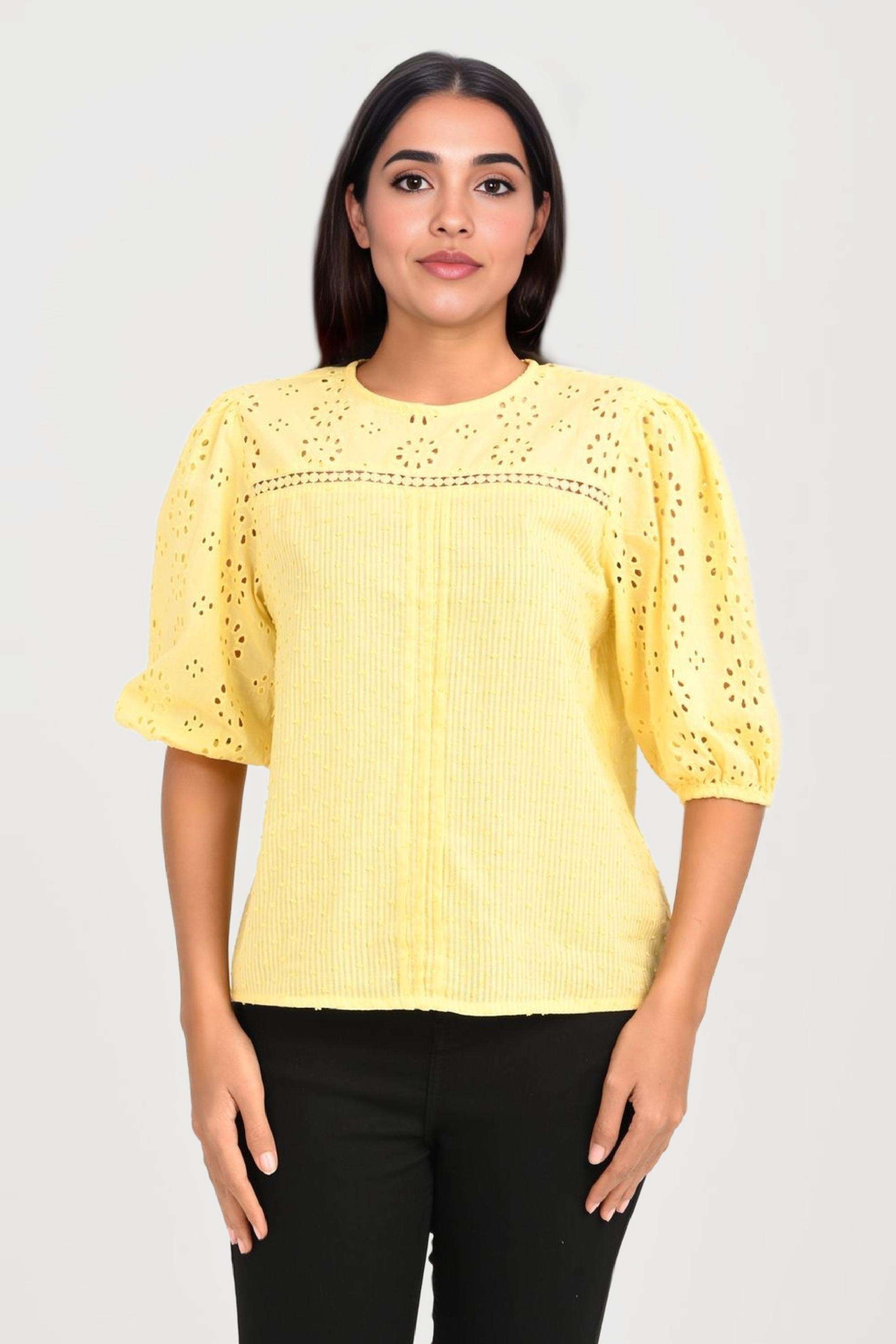 Dobby-Cotton-Round-Neck-Women-s-Top