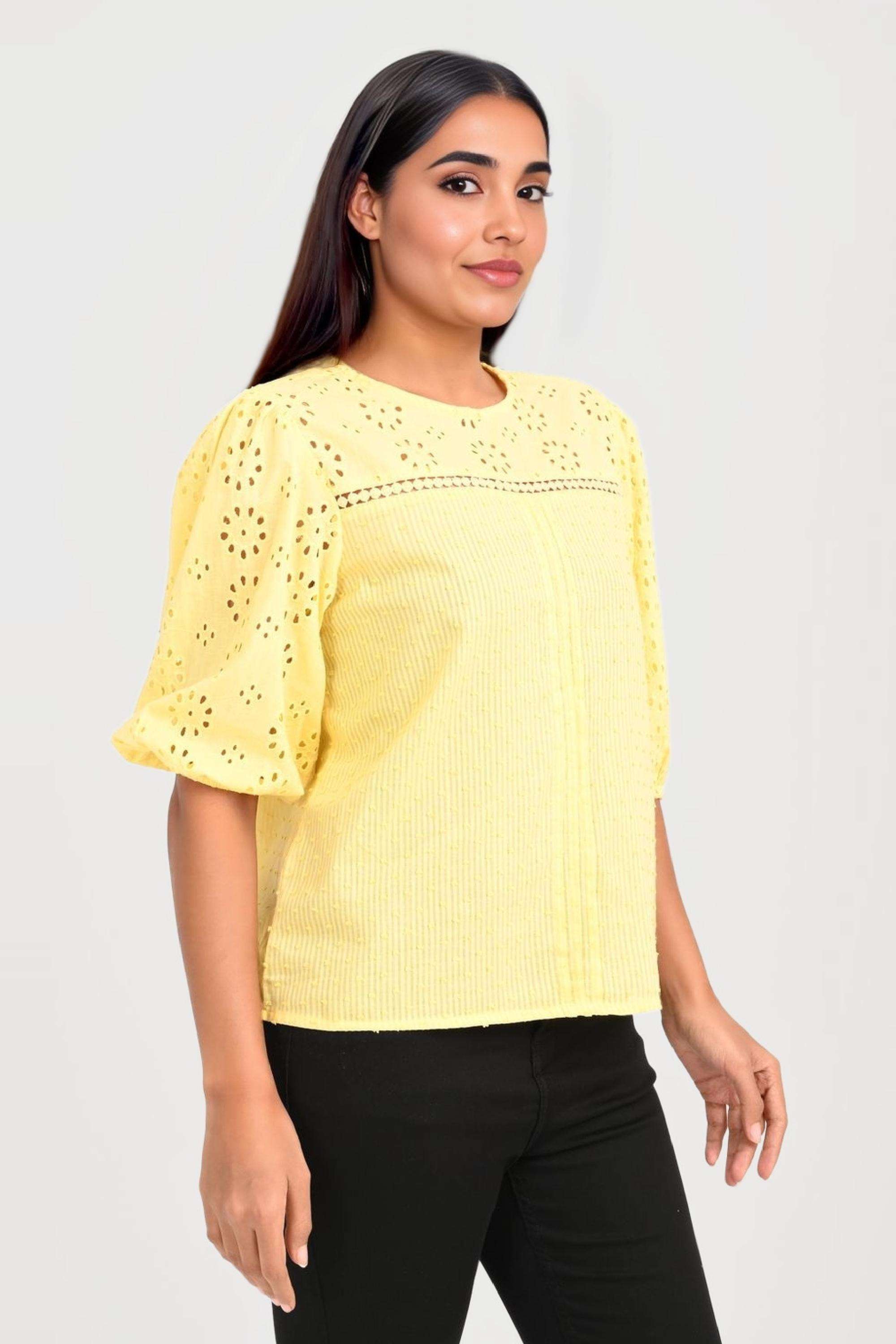 Dobby-Cotton-Round-Neck-Women-s-Top