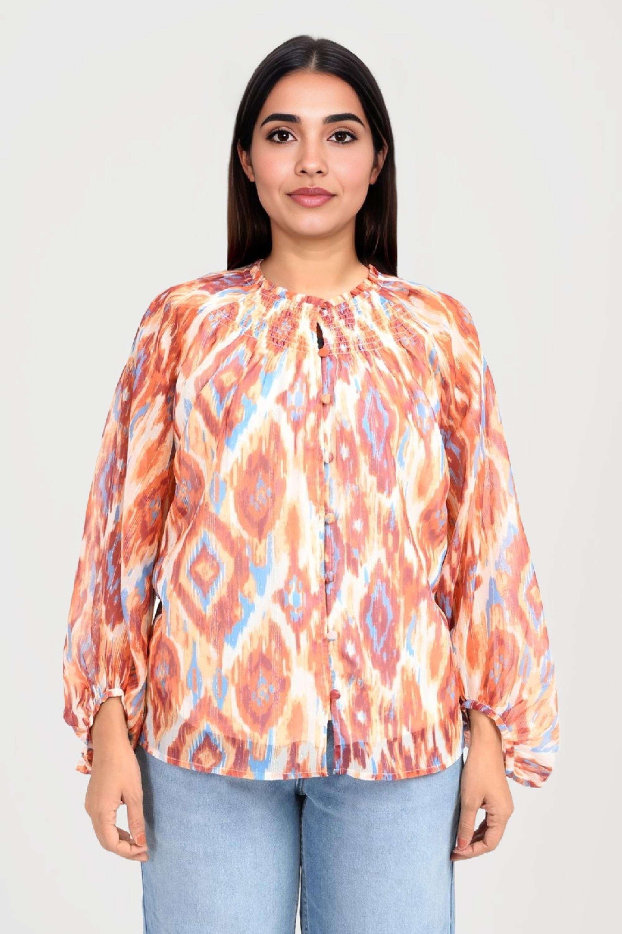 Printed-Georgette-V-Neck-Women-Casual-Wear-Top