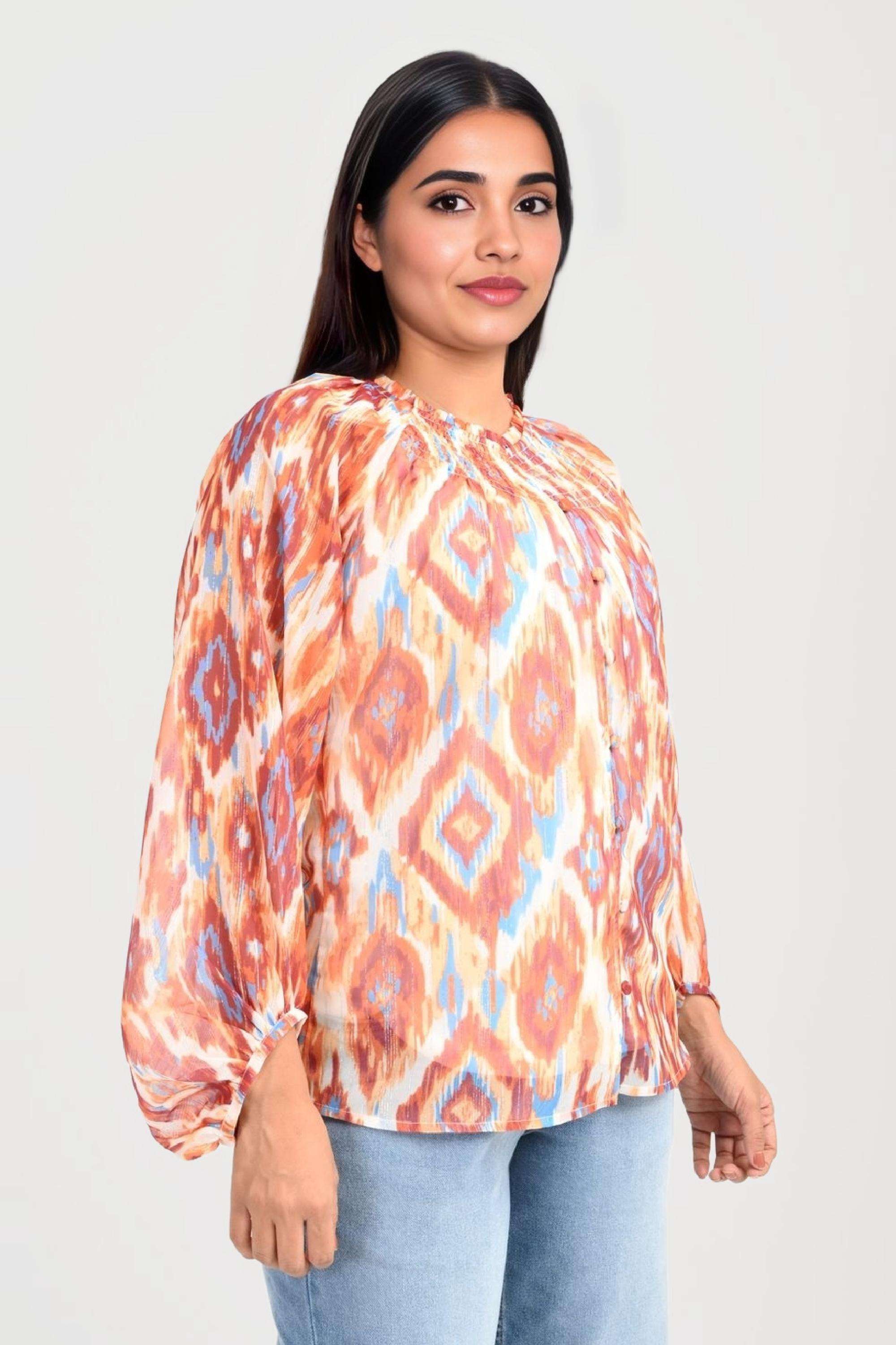 Printed-Georgette-V-Neck-Women-Casual-Wear-Top