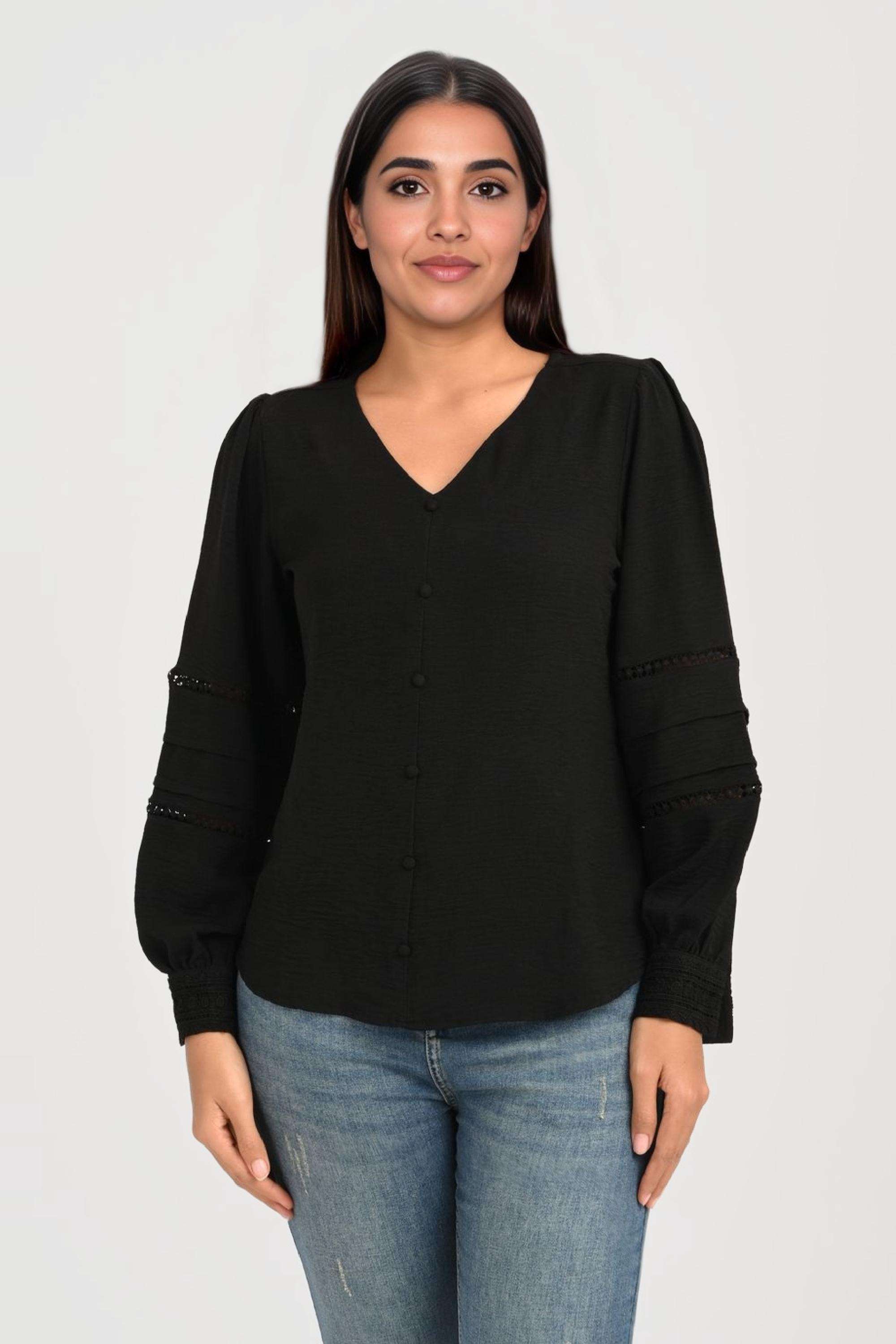 Solid-Blended-Fabric-V-Neck-Women-s-Top