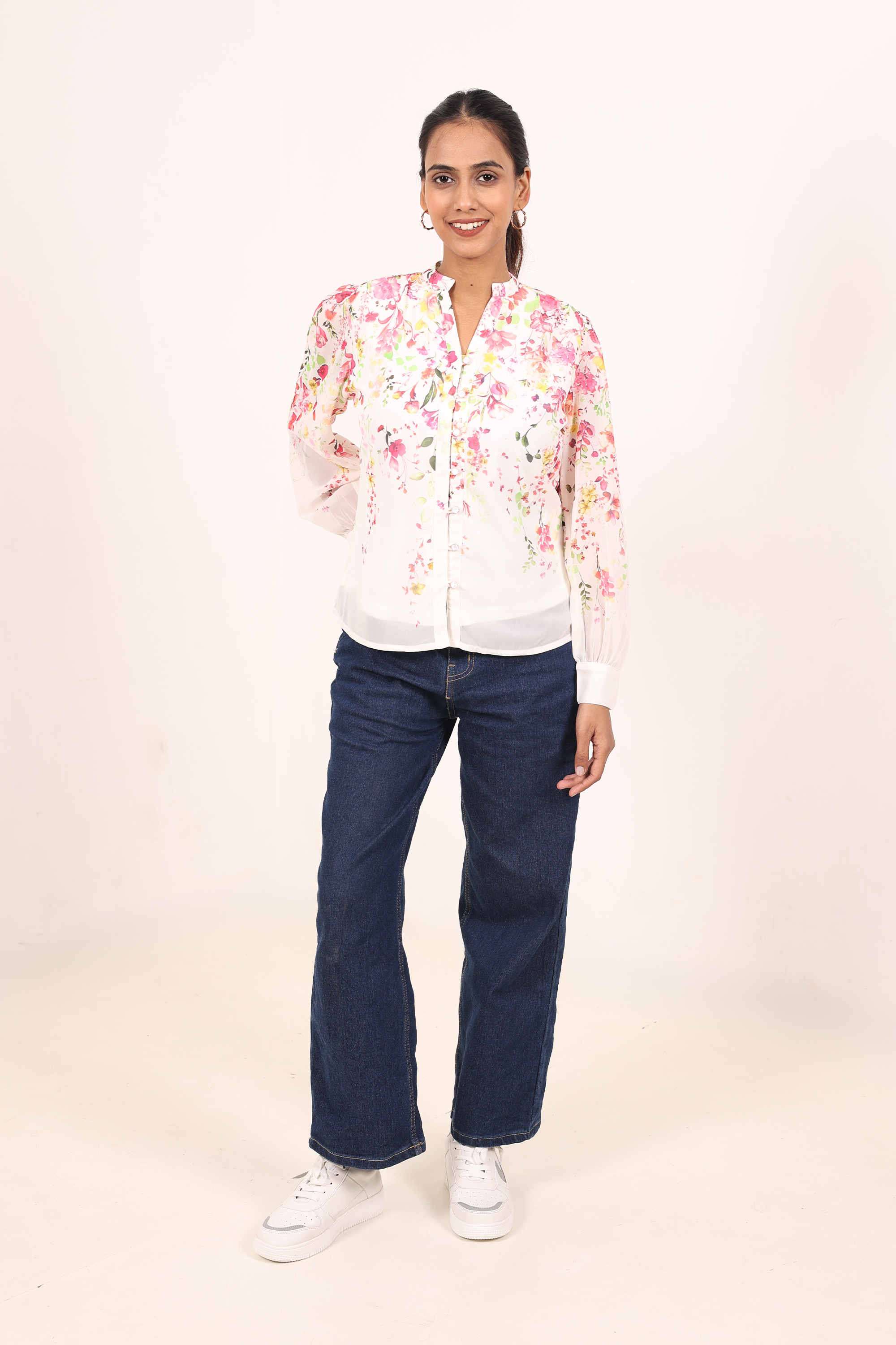 Floral-Georgette-Collared-Women-Top