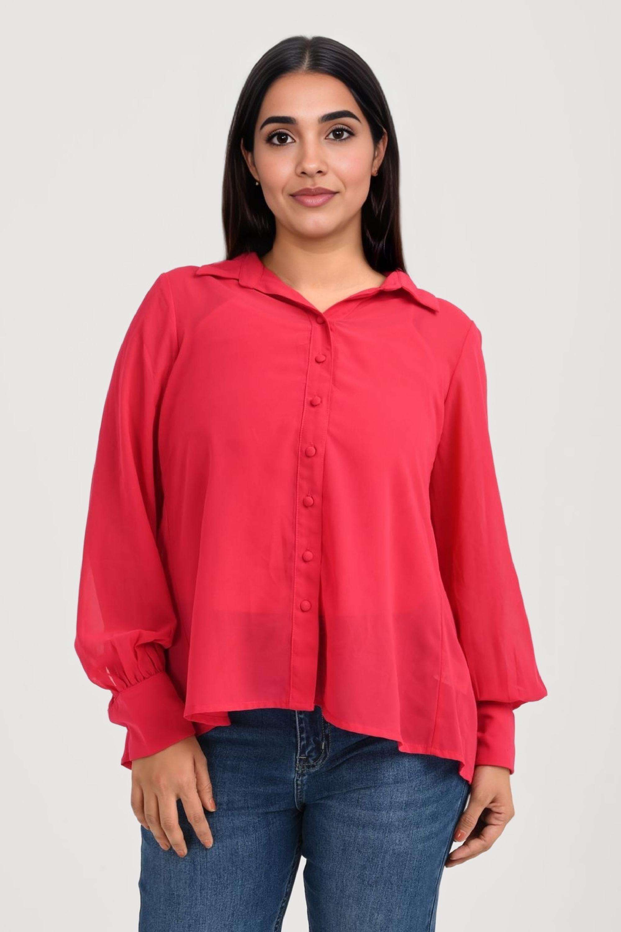 Solid-Georgette-Round-Neck-Women-Casual-Wear-Top
