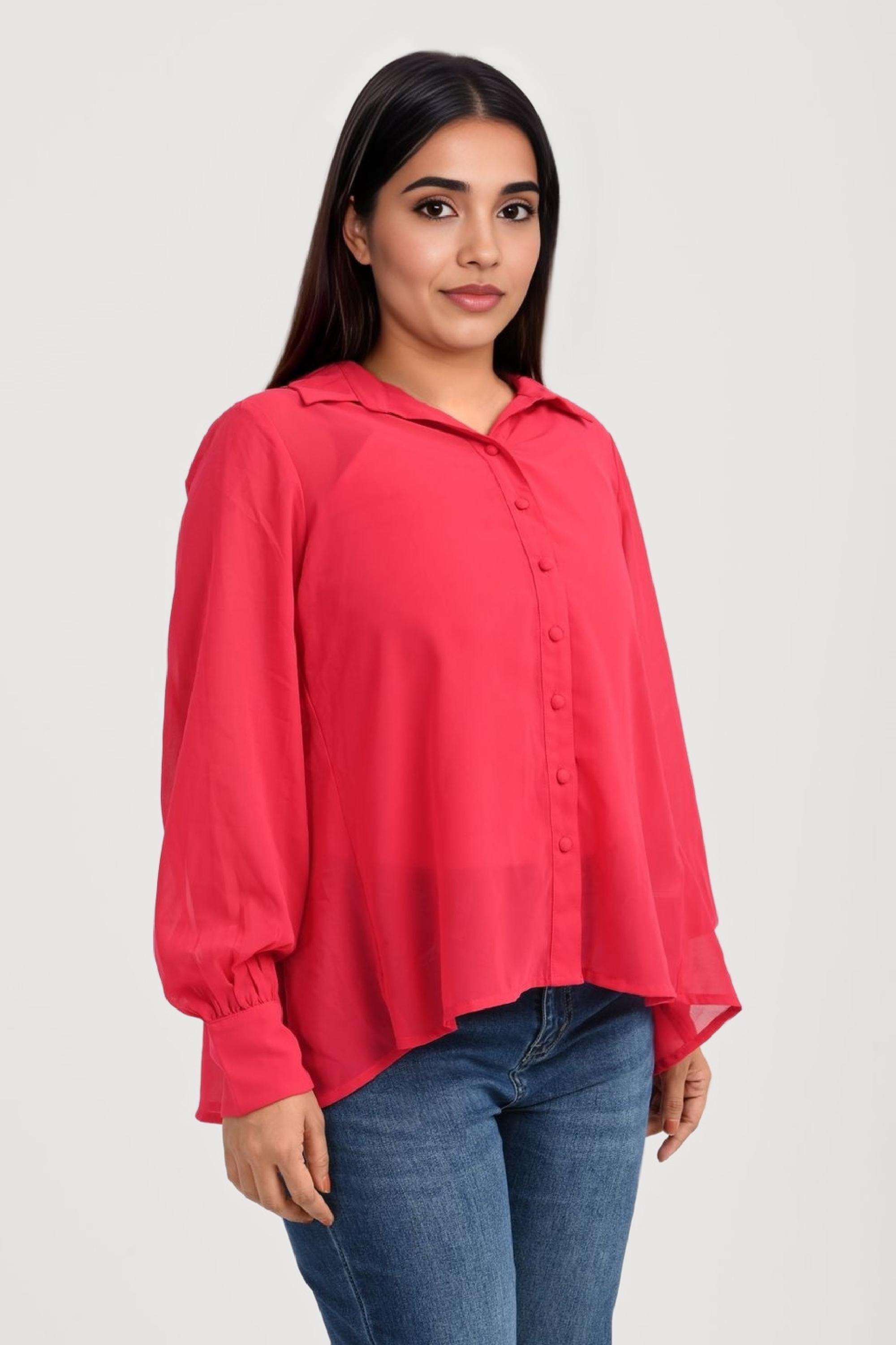 Solid-Georgette-Round-Neck-Women-Casual-Wear-Top
