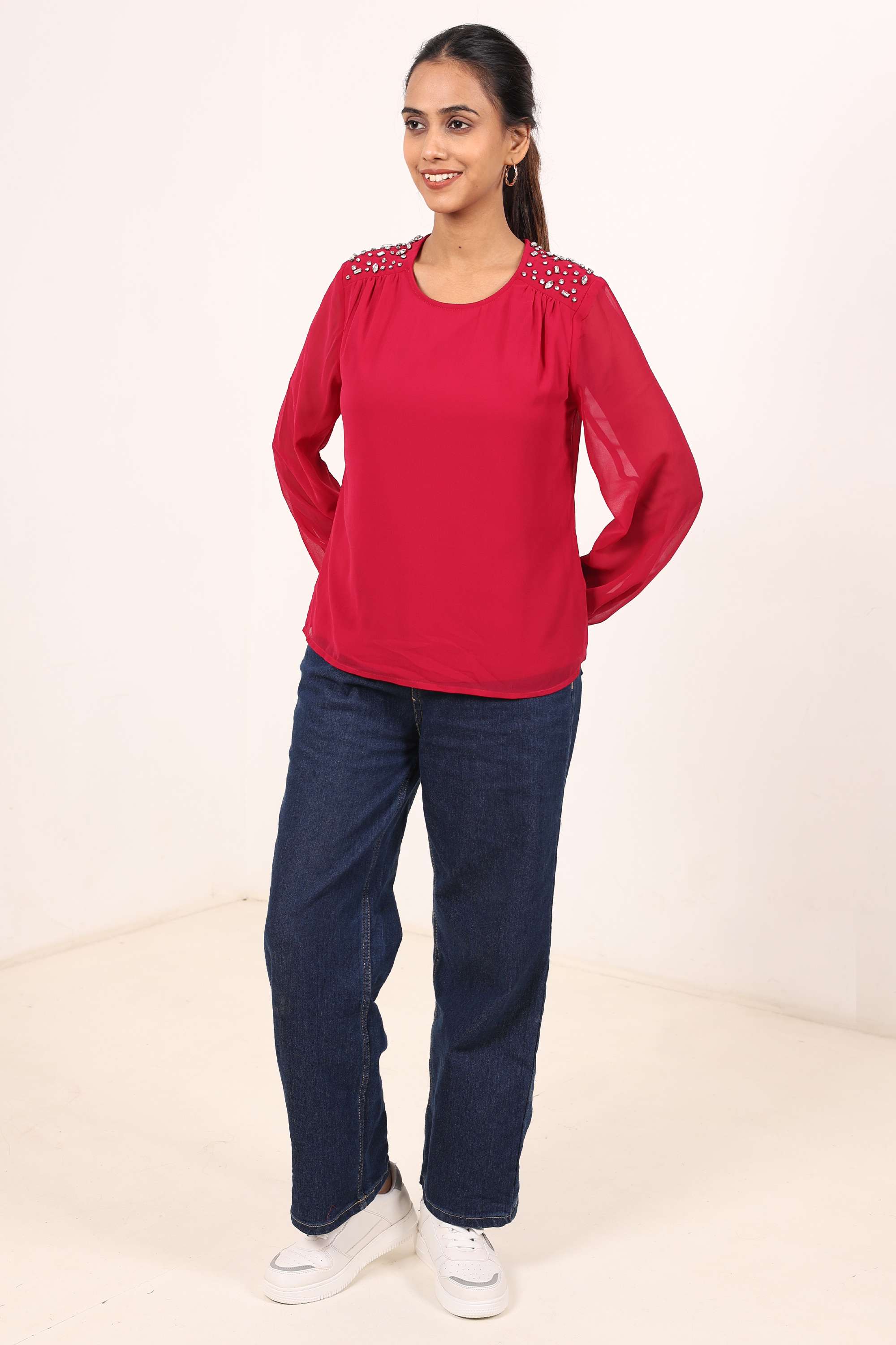 Embroidered-Georgette-Round-Neck-Women-s-Top