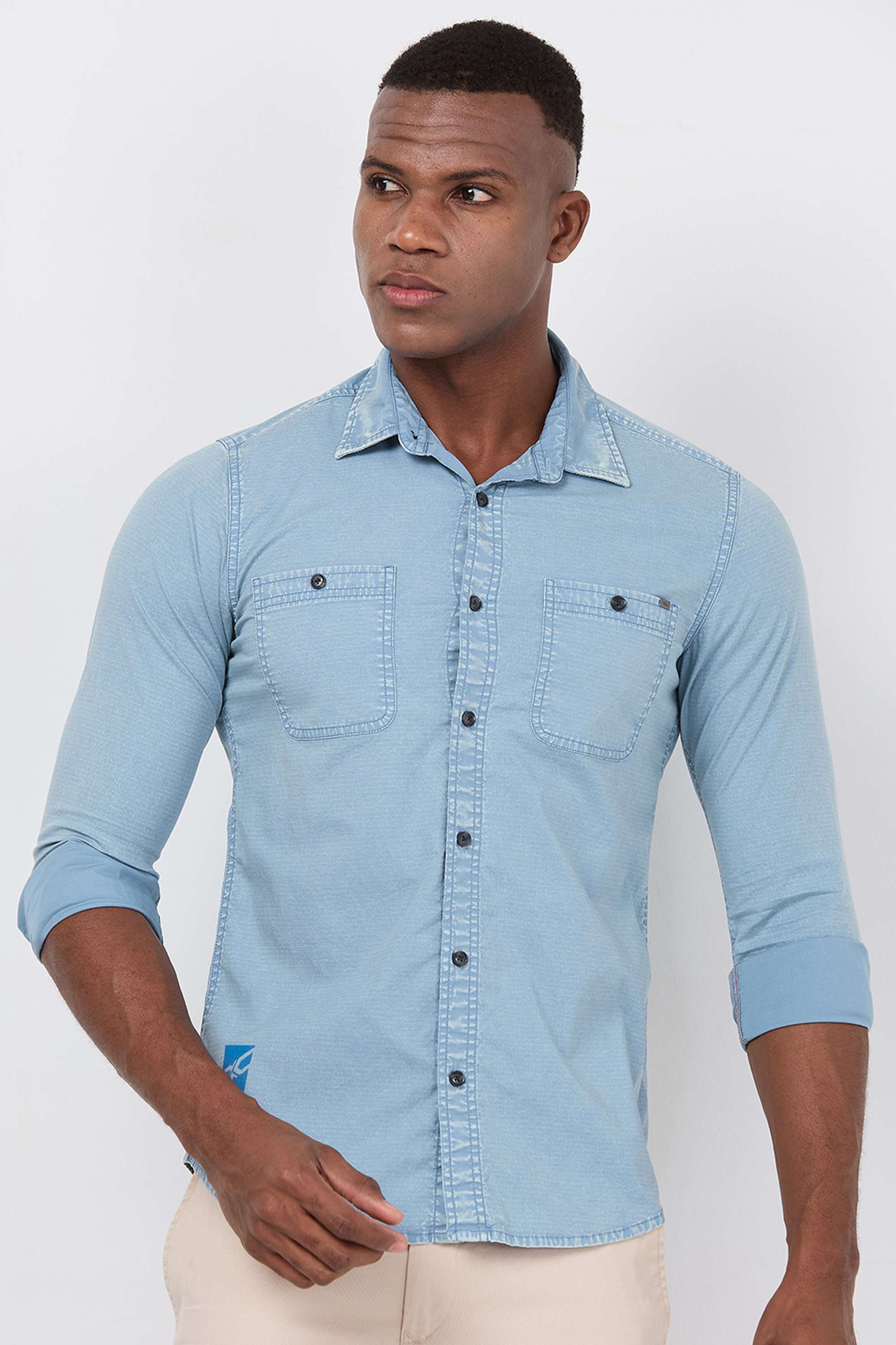 Solid-Cotton-Lycra-Regular-Fit-Men-s-Casual-Wear-Denim-Shirt