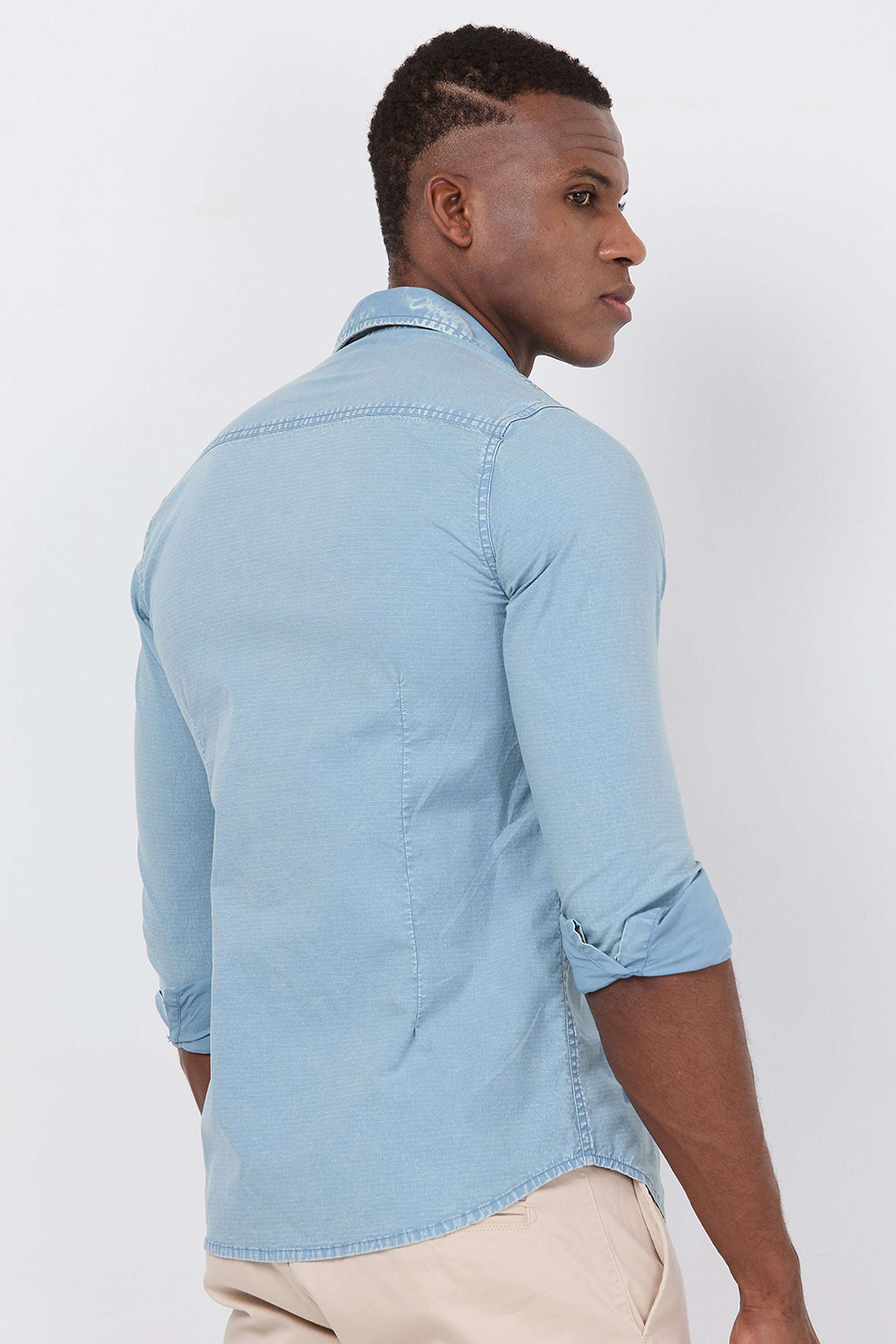 Solid-Cotton-Lycra-Regular-Fit-Men-s-Casual-Wear-Denim-Shirt