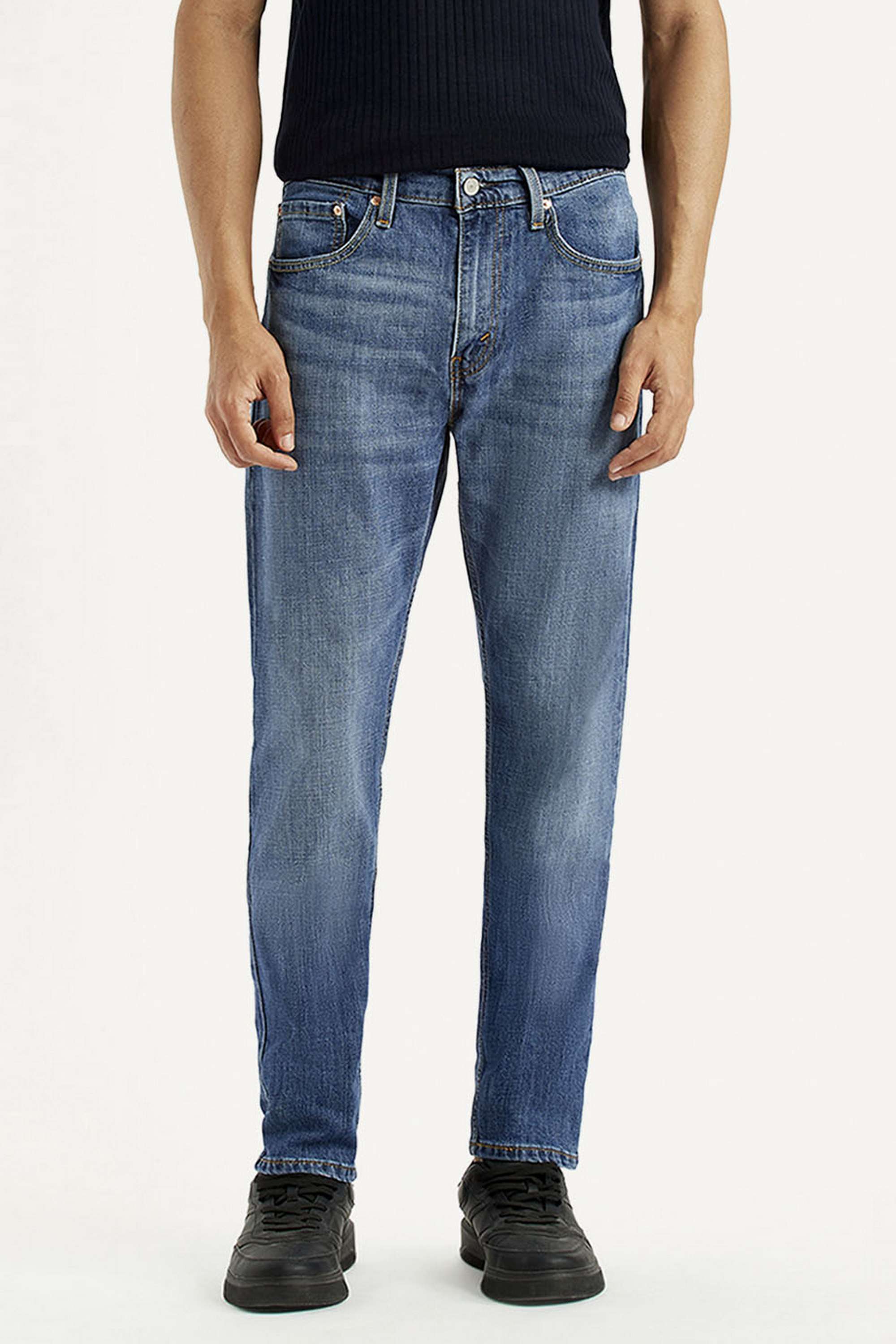 Solid-Cotton-Blend-Tapered-Fit-Men-s-Jeans