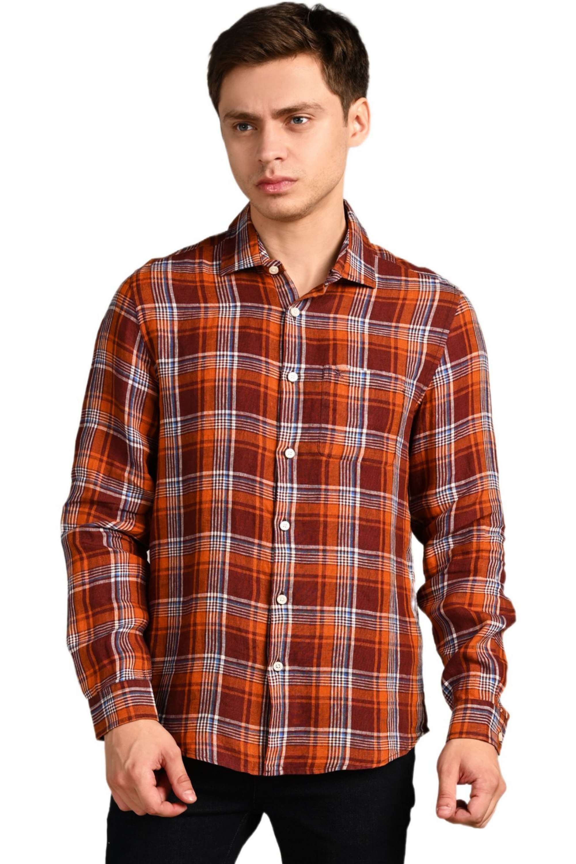 Checks-Linen-Straight-Fit-Men-Casual-Wear-Shirt