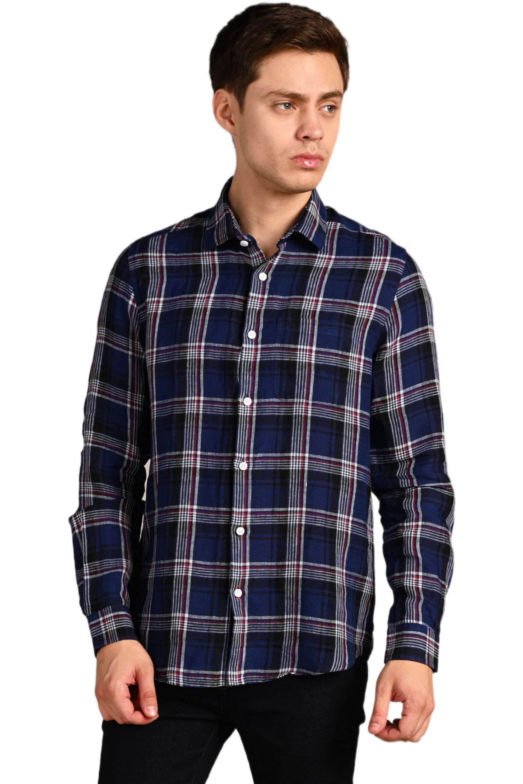 Checks-Linen-Straight-Fit-Men-Casual-Wear-Shirt