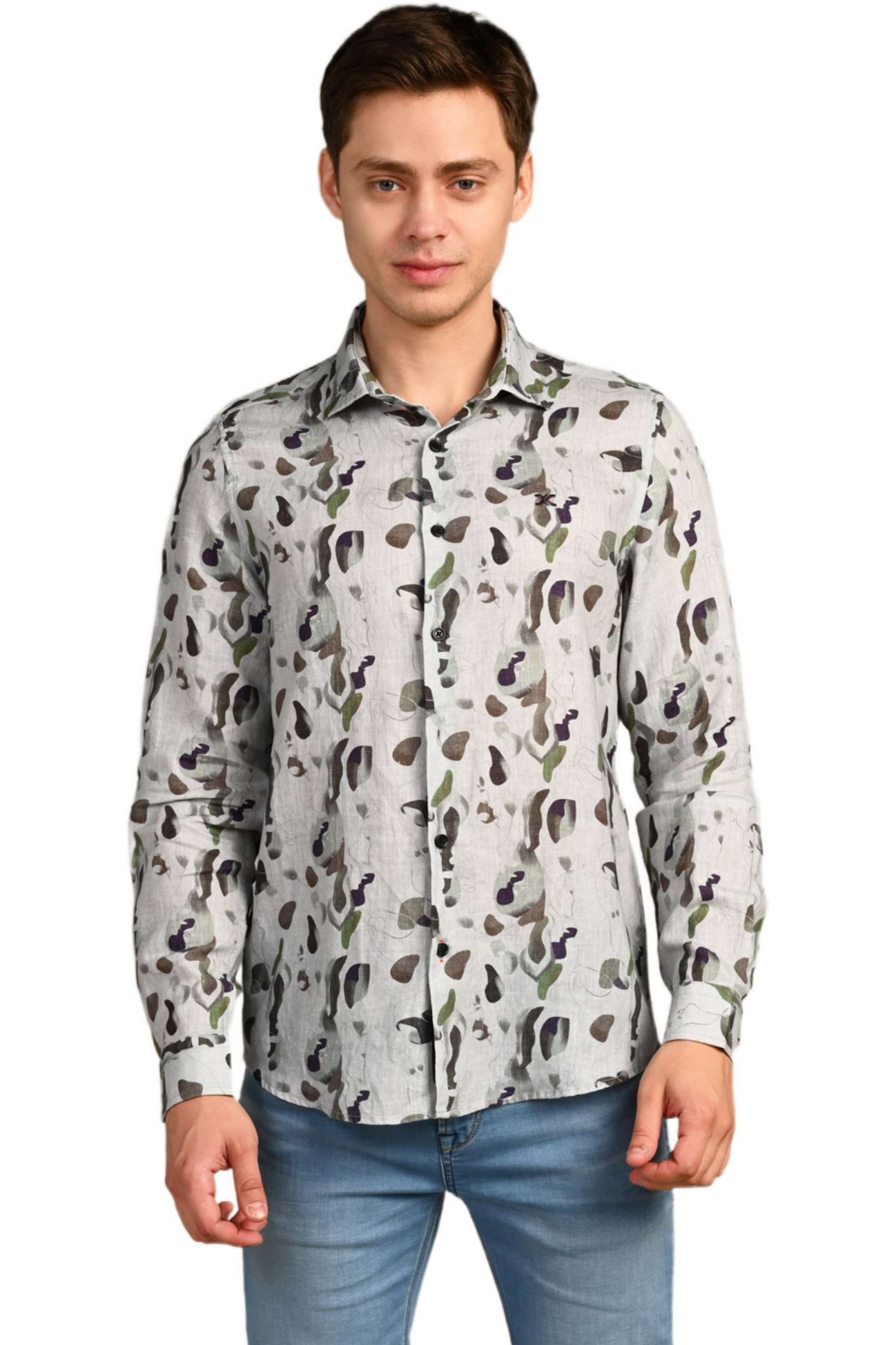 Printed-Linen-Blend-Straight-Fit-Men-Casual-Wear-Shirt