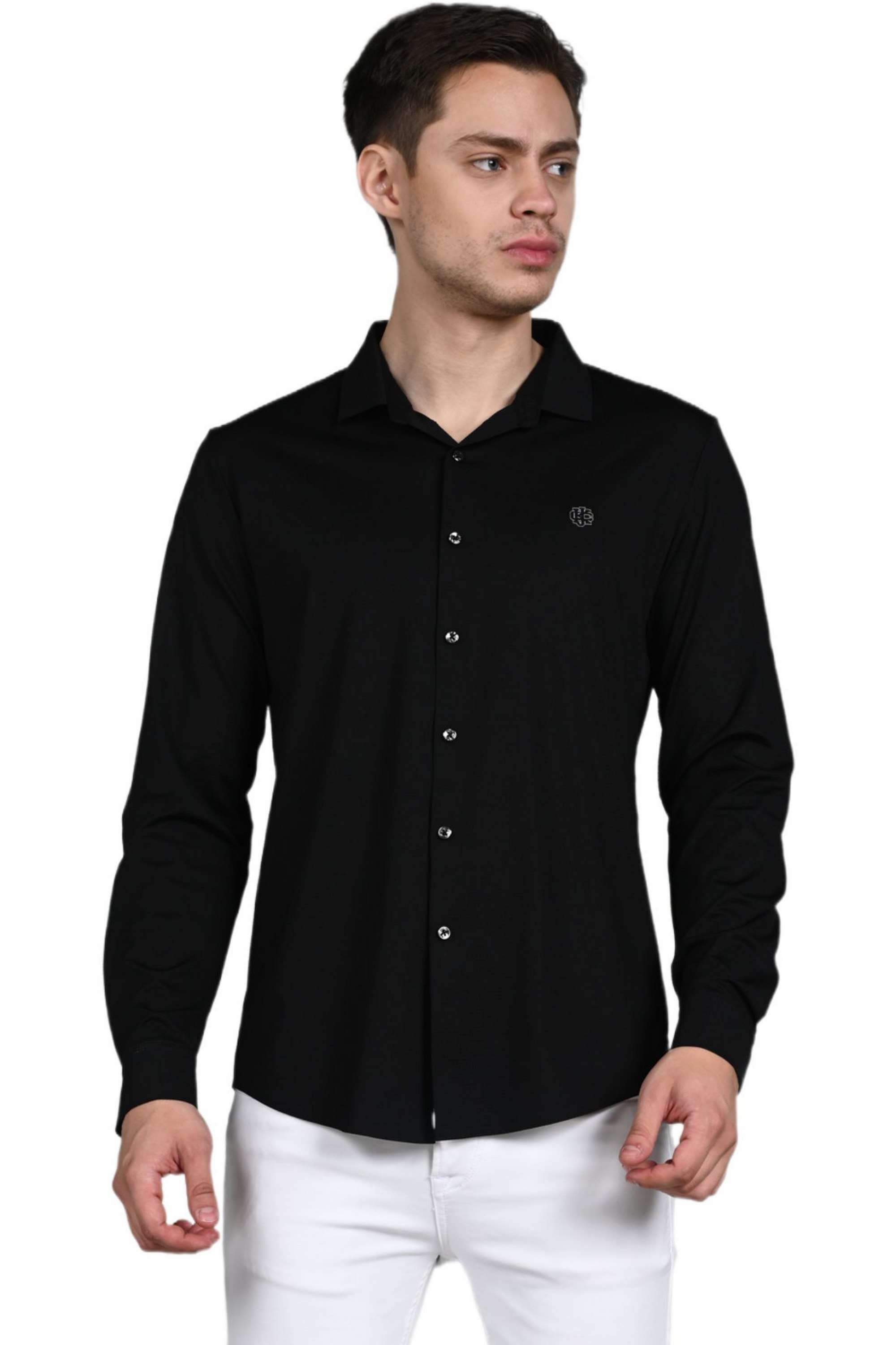 Solid-Nylon-Fleece-Slim-Fit-Men-s-Casual-Shirt