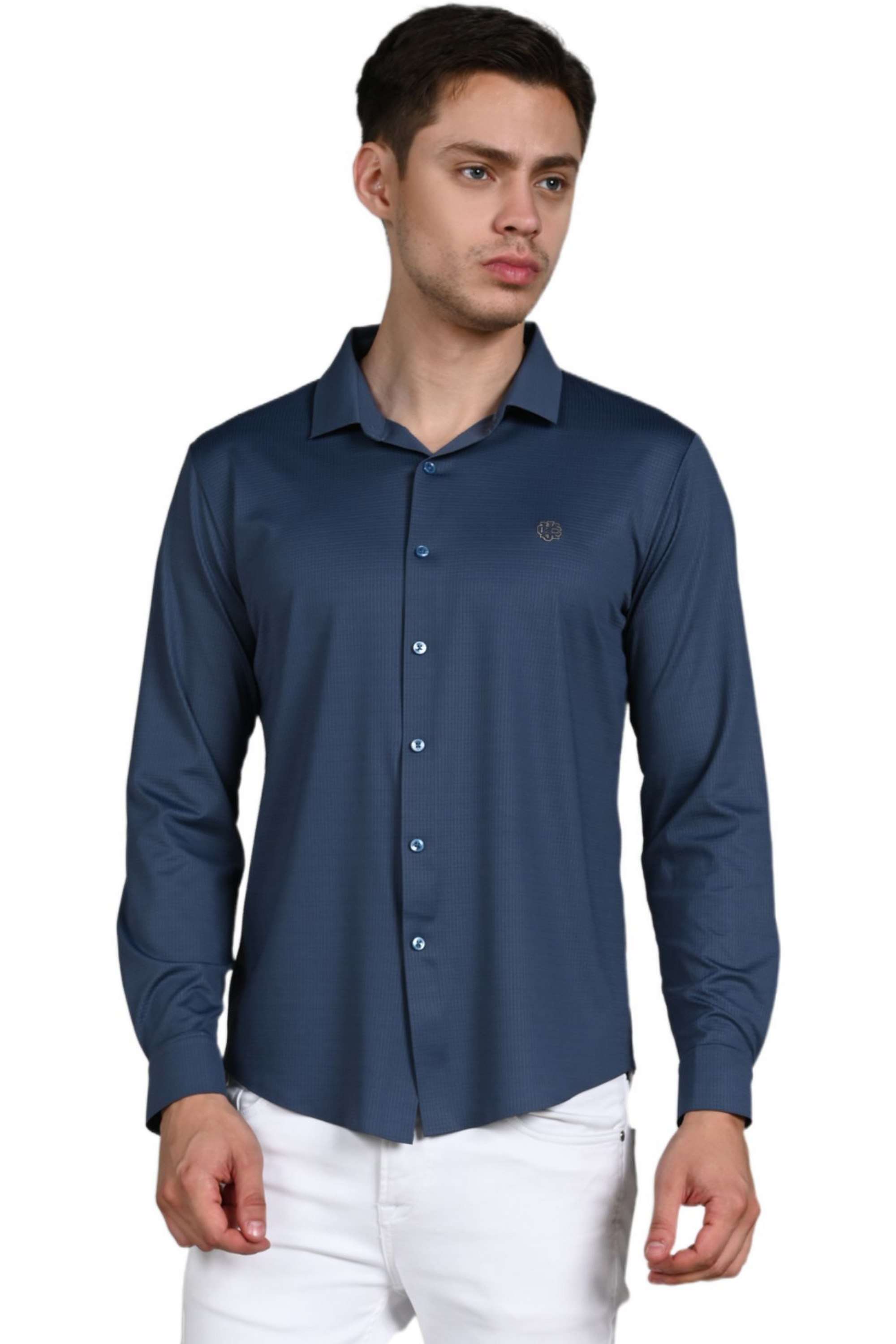 Solid-Nylon-Fleece-Slim-Fit-Men-s-Casual-Shirt