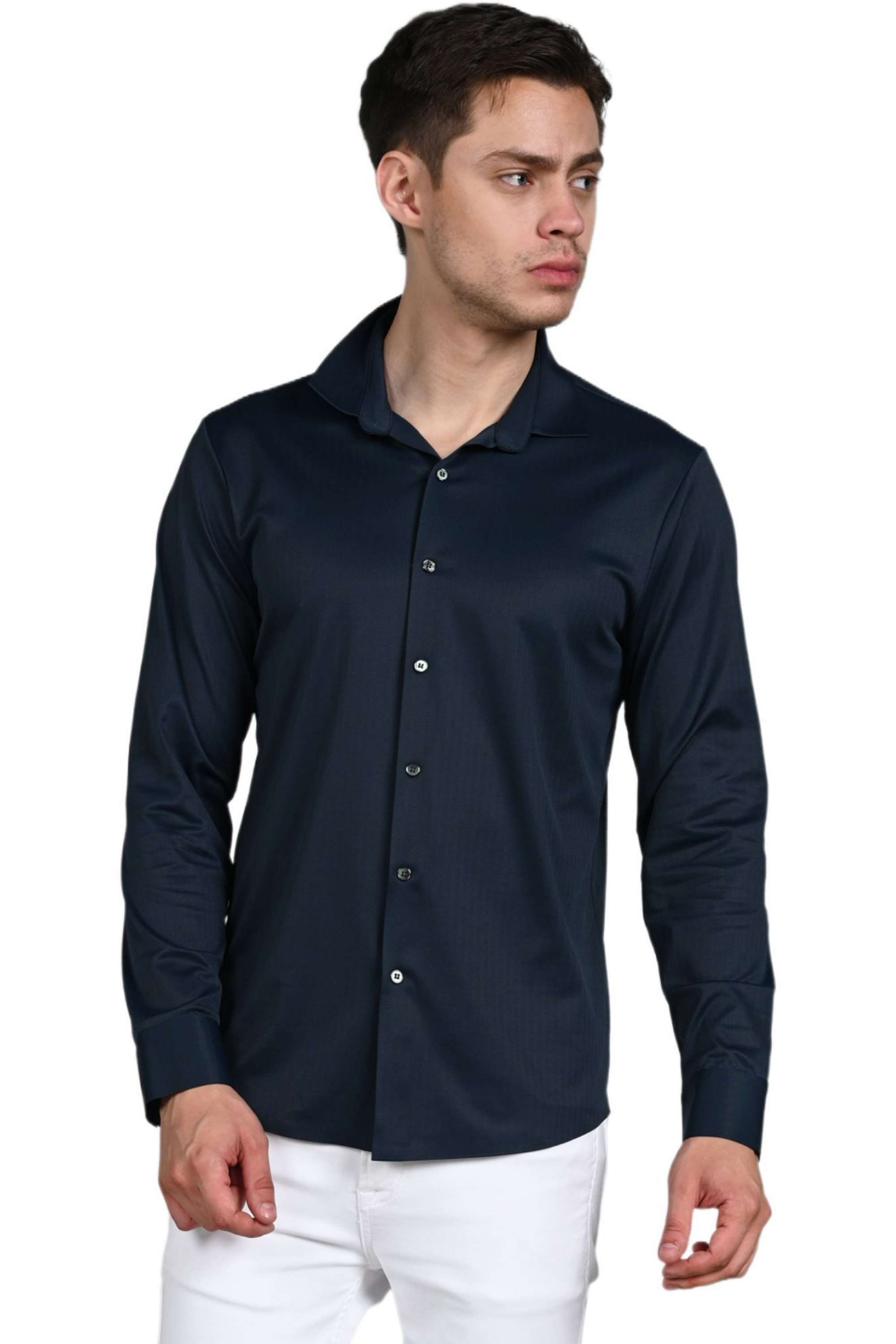 Solid-Nylon-Fleece-Slim-Fit-Men-s-Casual-Shirt