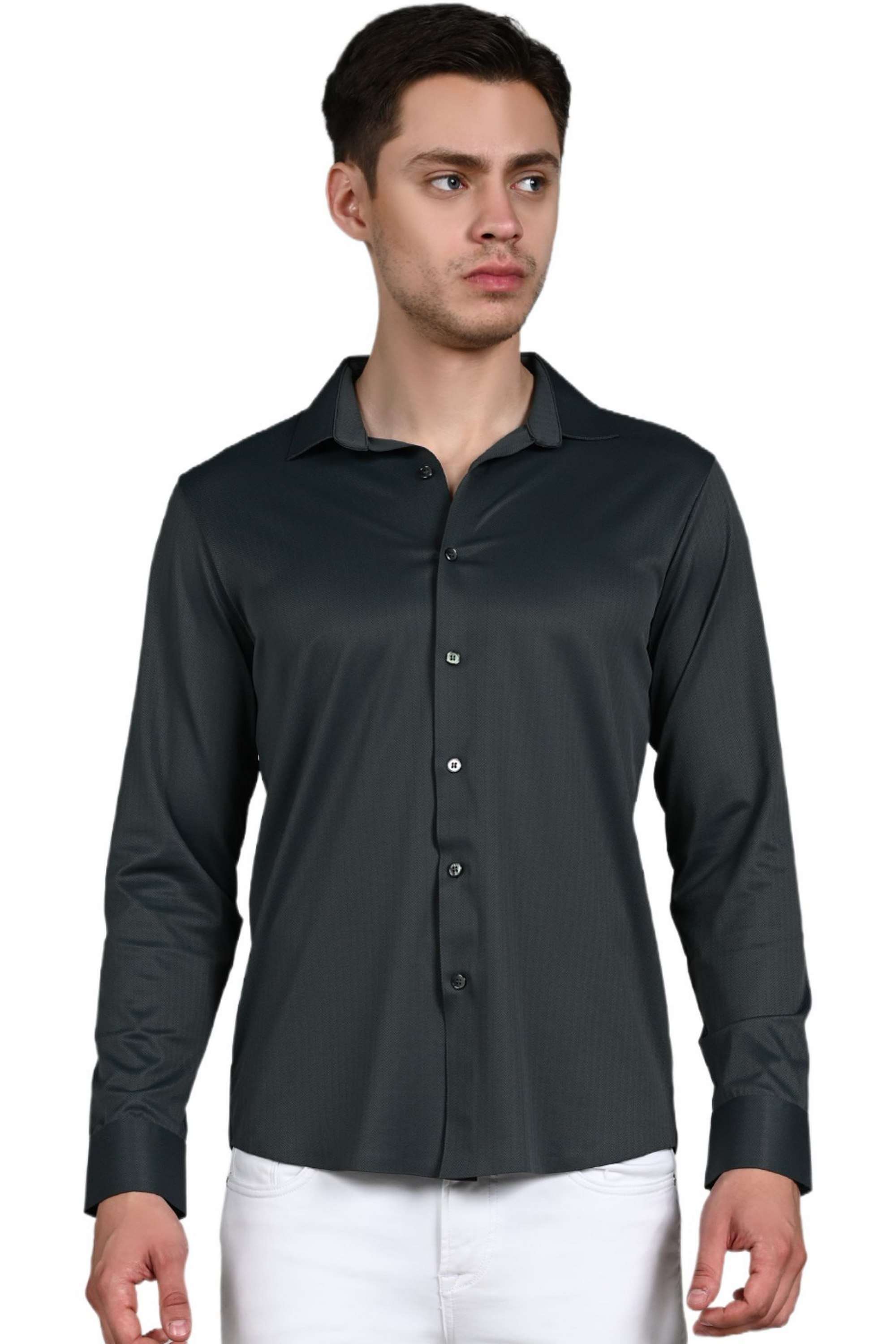 Solid-Nylon-Fleece-Slim-Fit-Men-s-Casual-Shirt