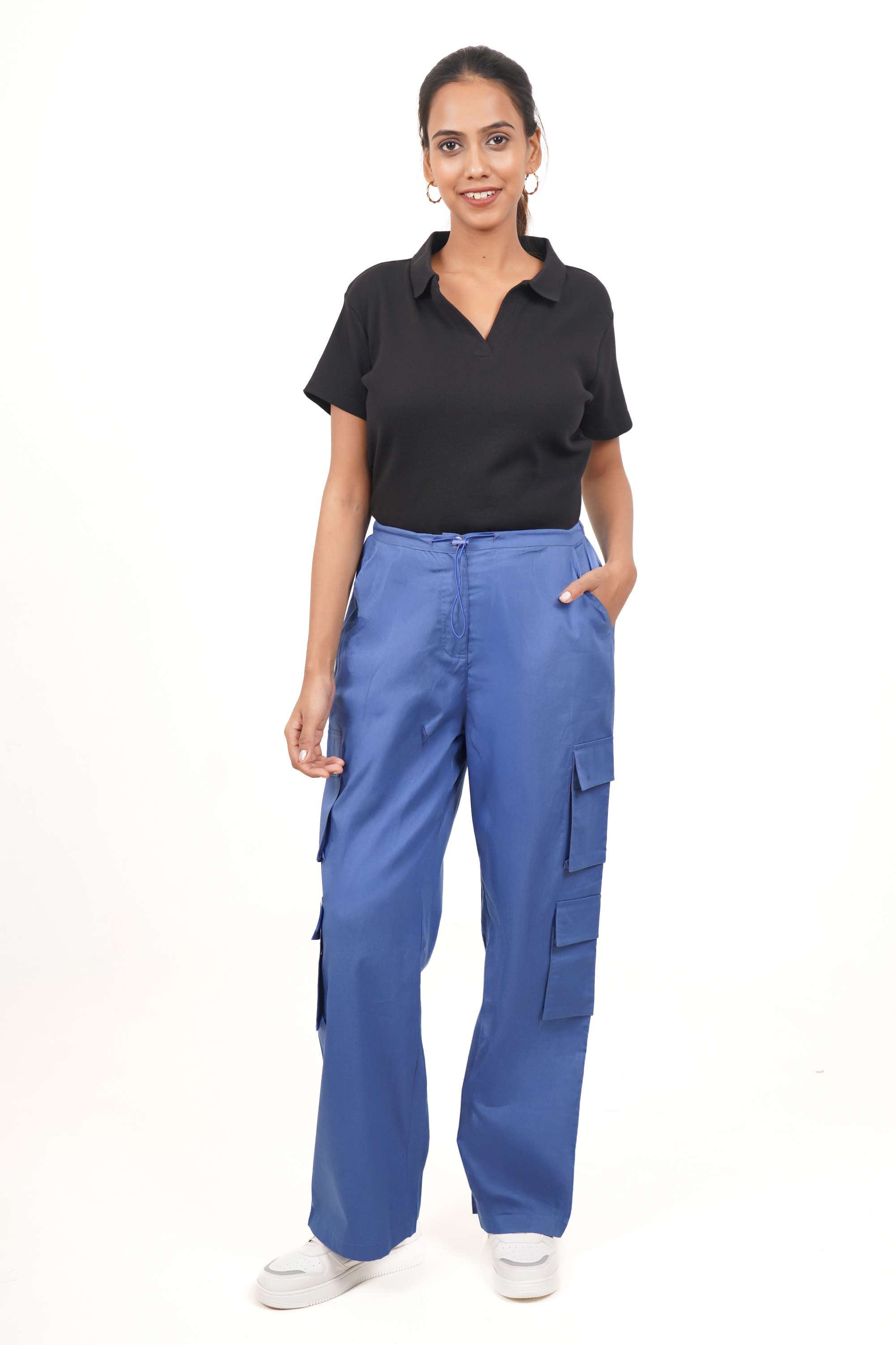 Solid-Relaxed-Fit-Poplin-Women-s-Casual-Wear-Pants