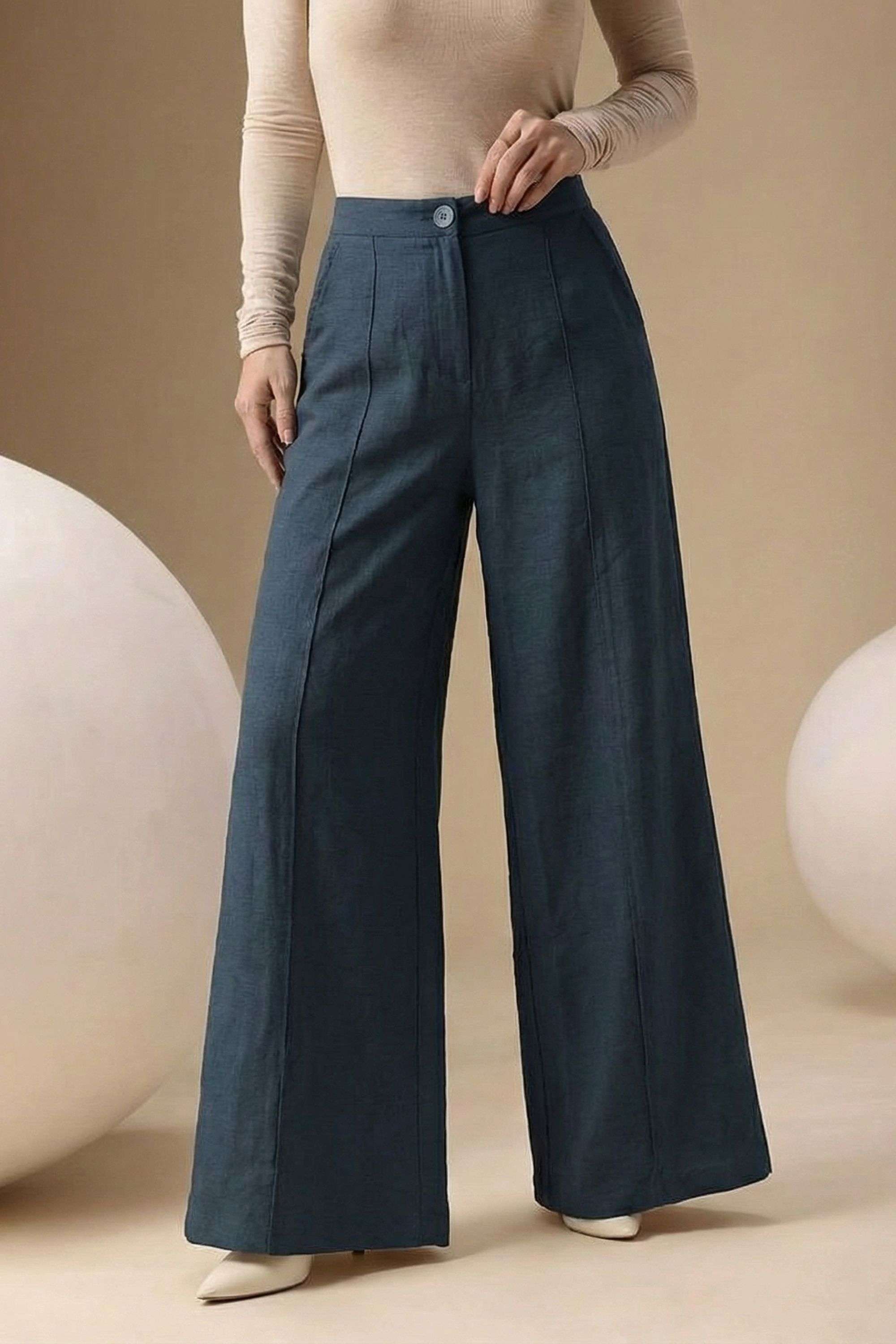 Solid-Tapered-Fit-Blended-Fabric-Women-s-Casual-Wear-Pants