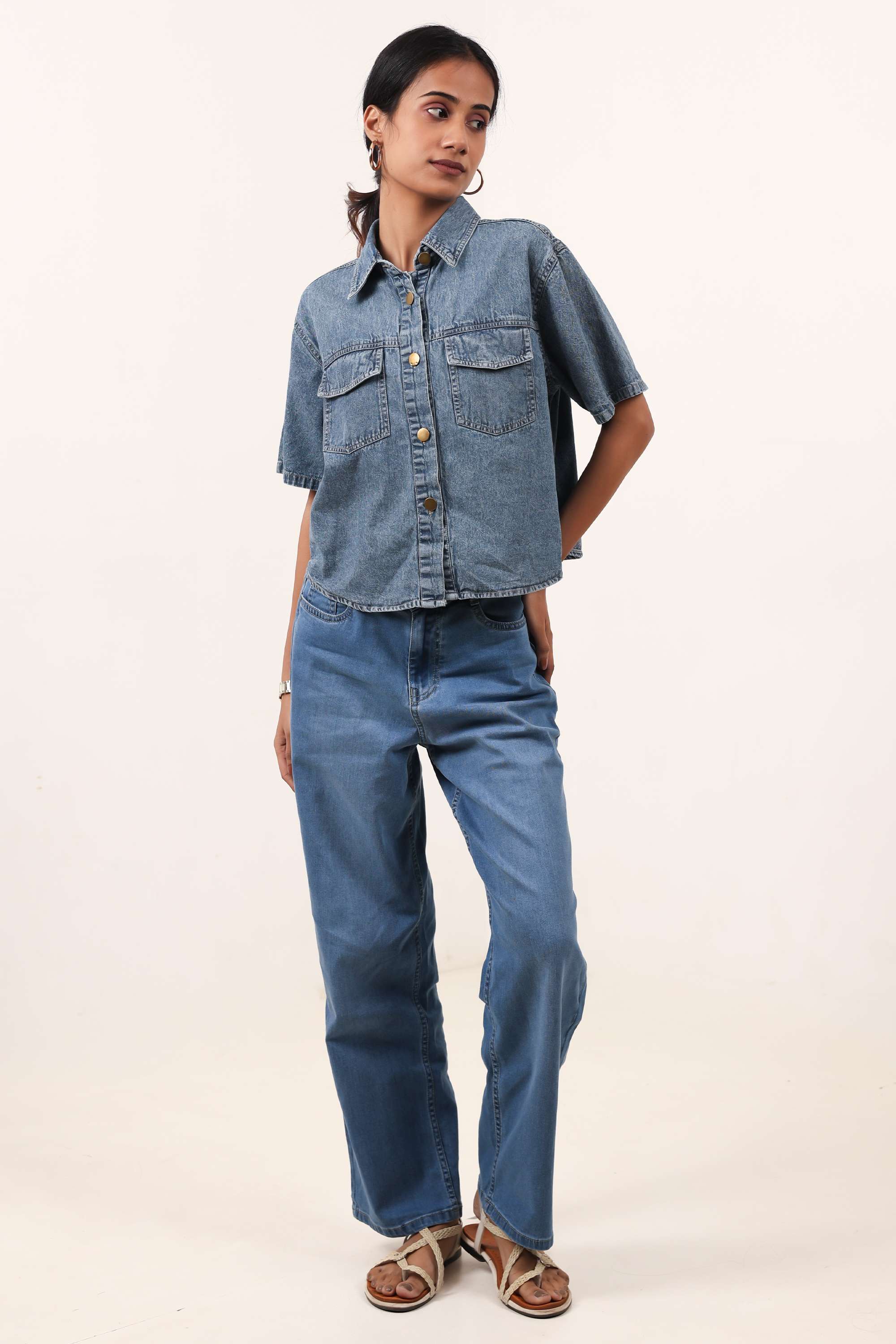 Solid-Blended-Fabric-Collared-Women-s-Shirt