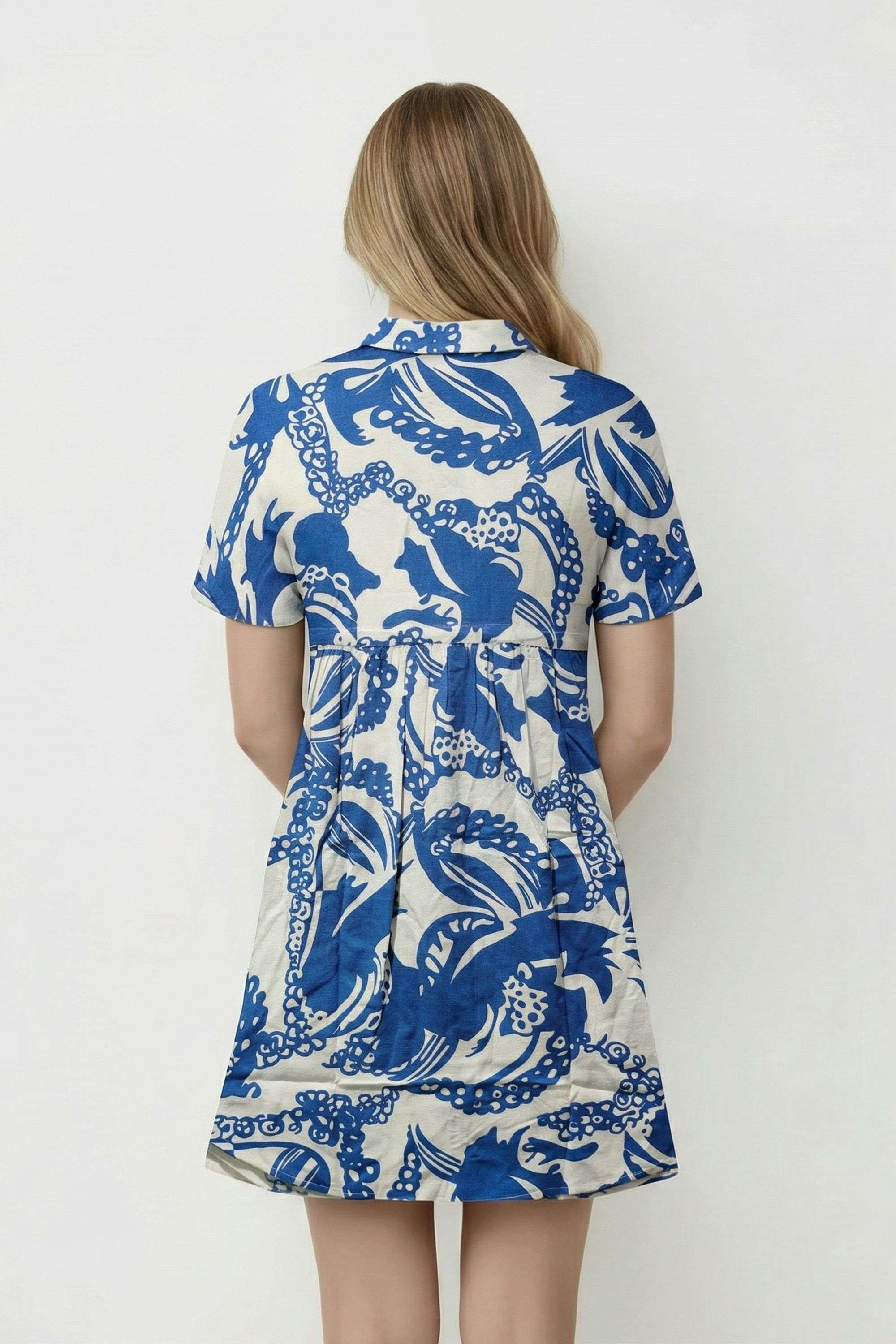 Solid-Collared-Blended-Fabric-Women-Dress