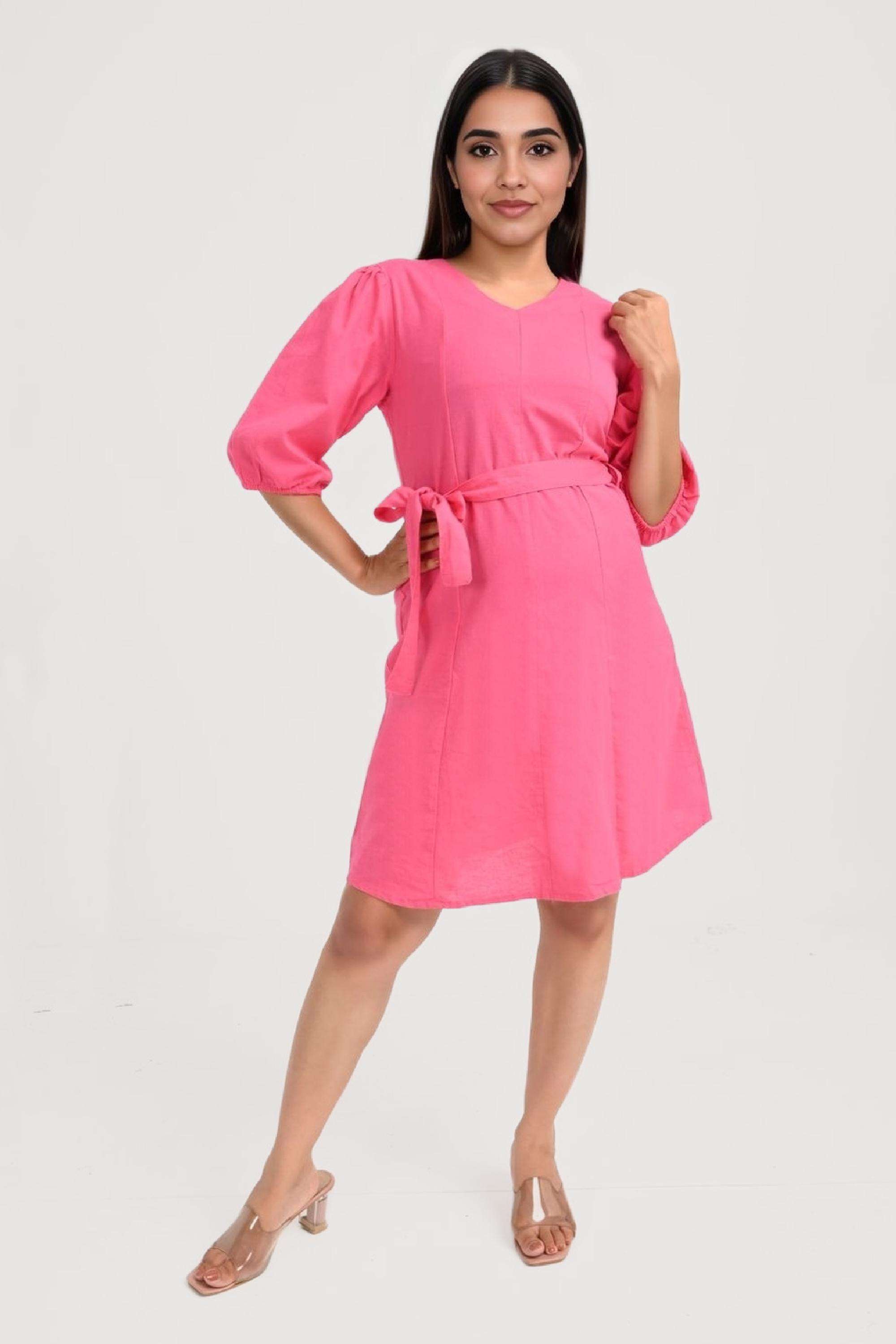 Solid-Blended-Fabric-V-Neck-Women-s-Casual-Wear-Dress