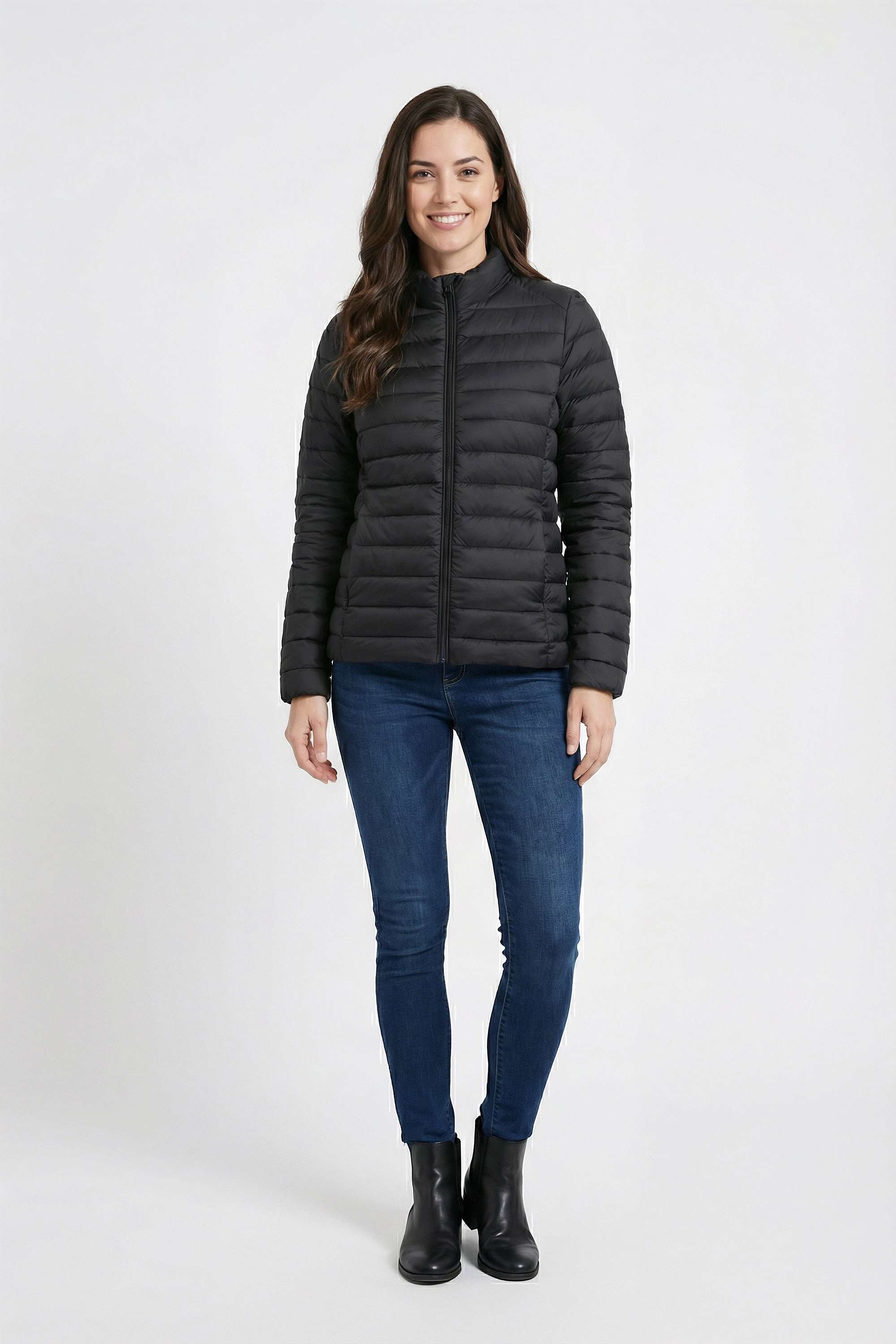 Solid-High-Neck-Blended-Fabric-Women-s-Casual-Wear-Jacket