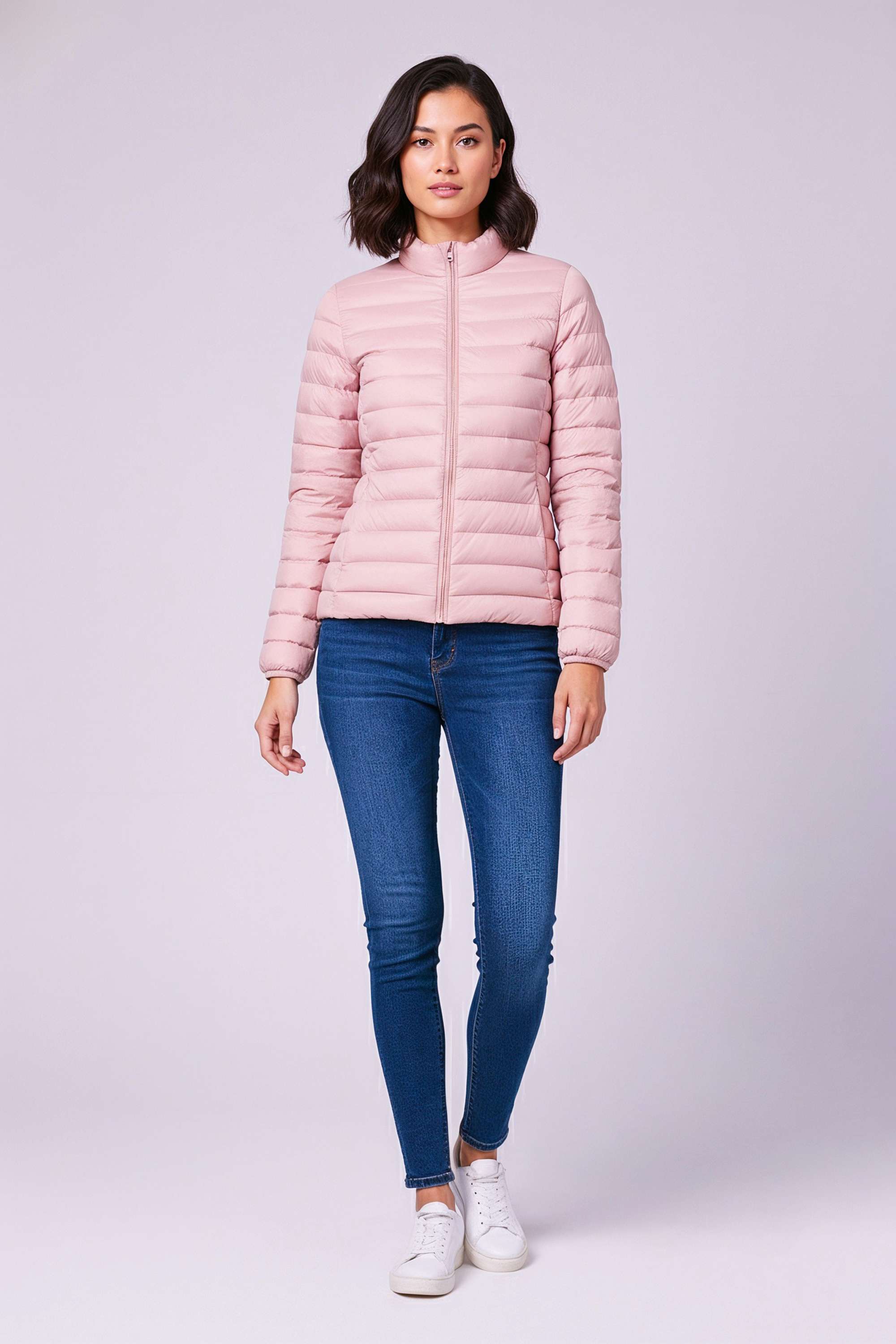 Solid-High-Neck-Blended-Fabric-Women-s-Casual-Wear-Jacket