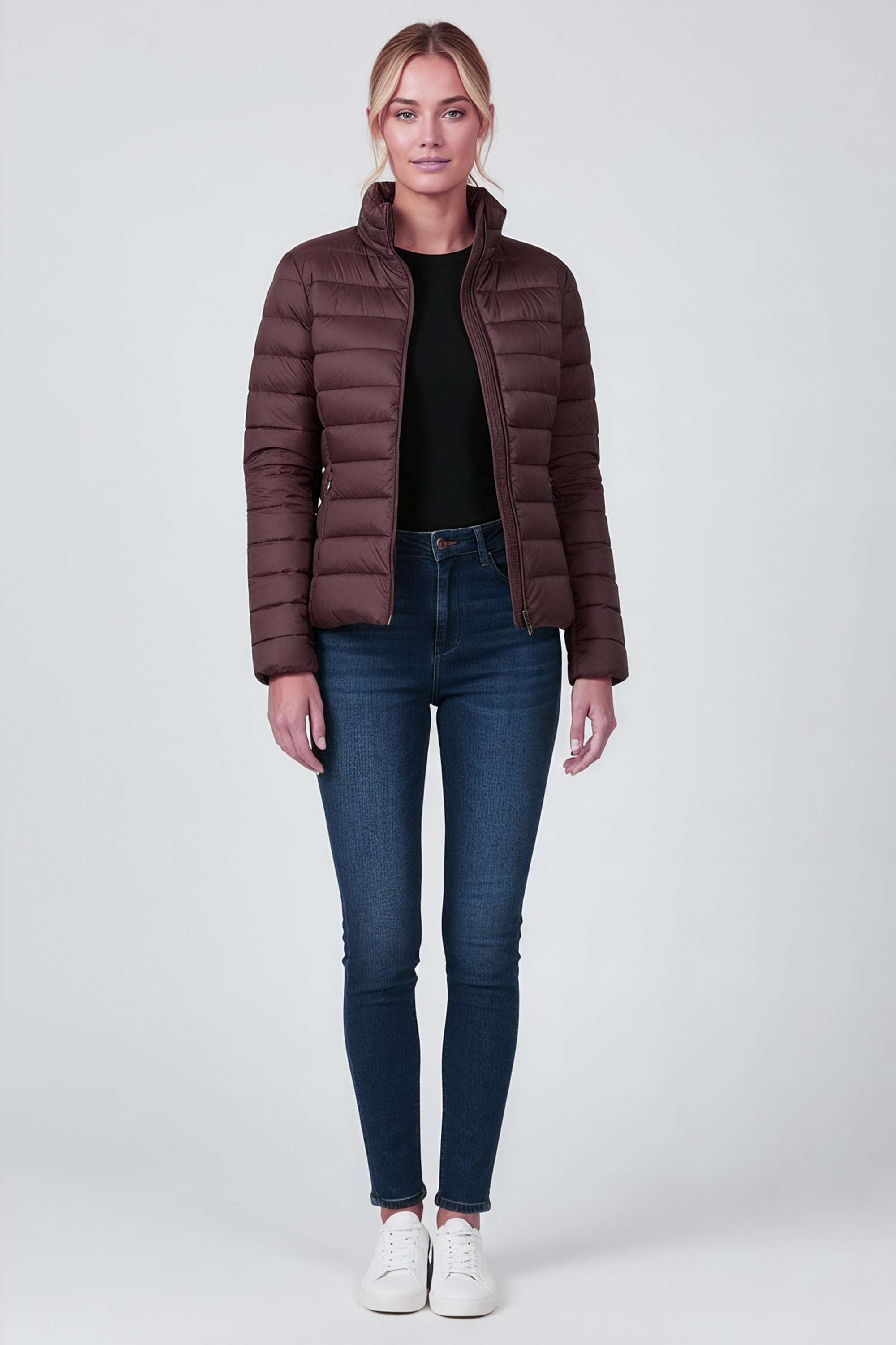 Solid-High-Neck-Blended-Fabric-Women-s-Casual-Wear-Jacket