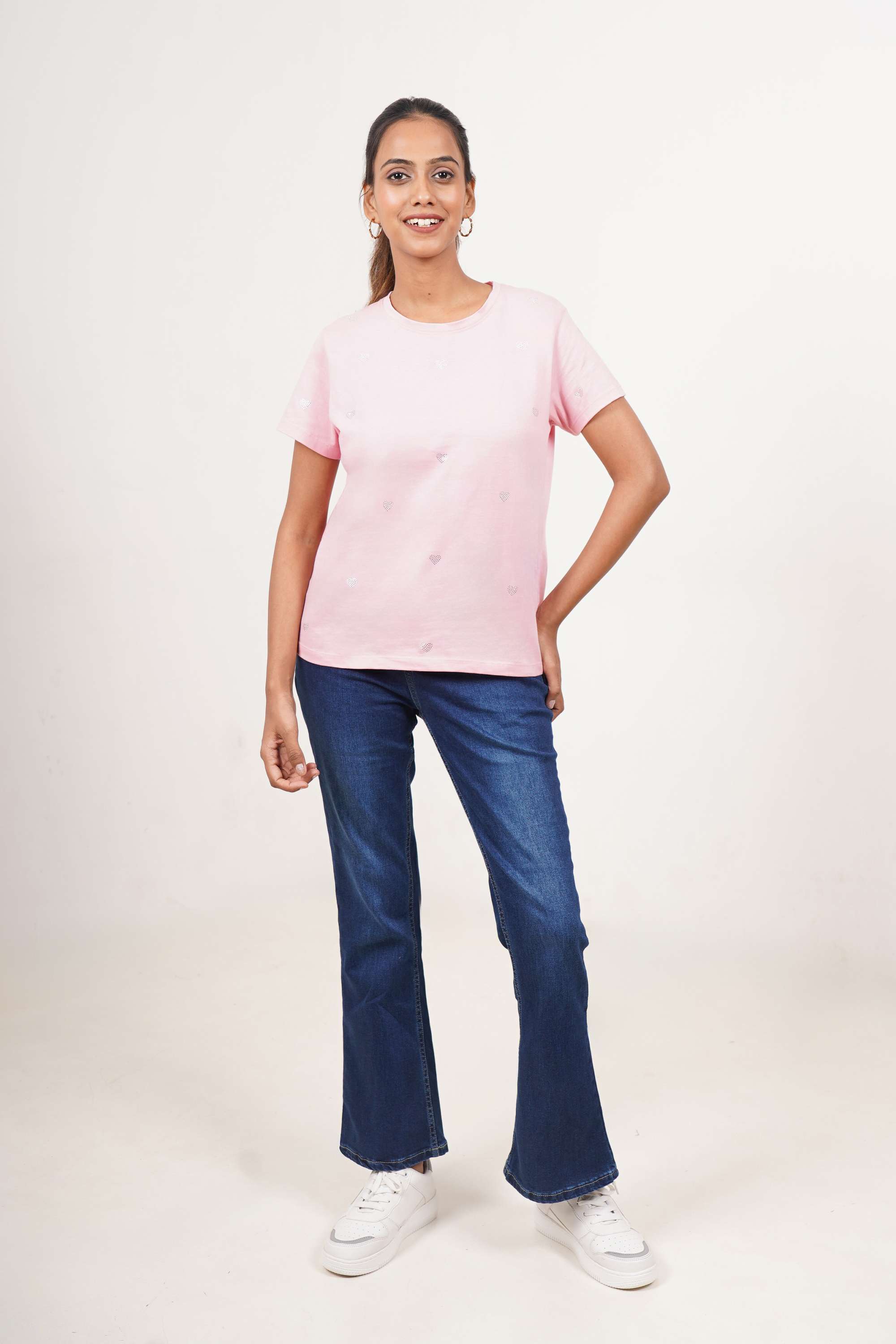Solid-Blended-Round-Neck-Women-s-T-Shirt
