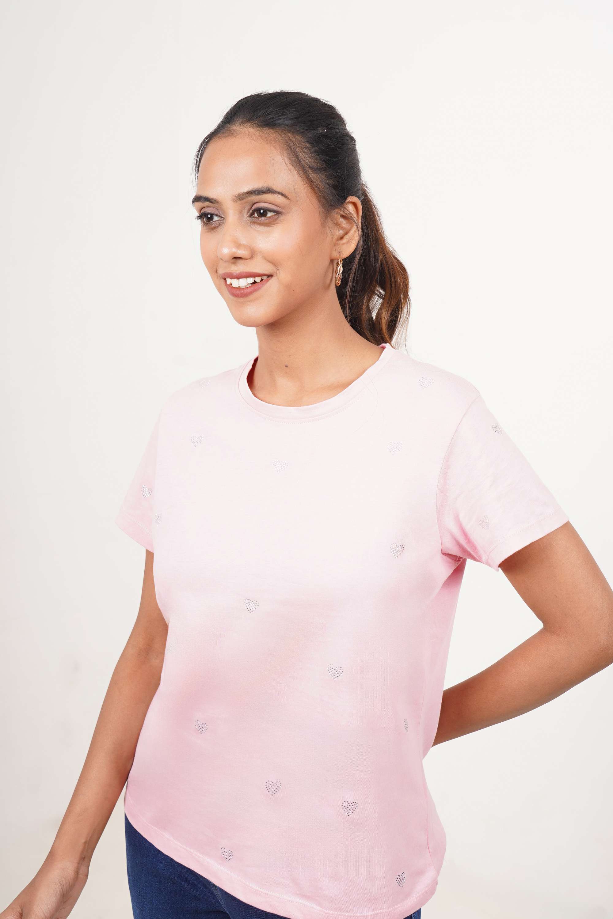 Solid-Blended-Round-Neck-Women-s-T-Shirt