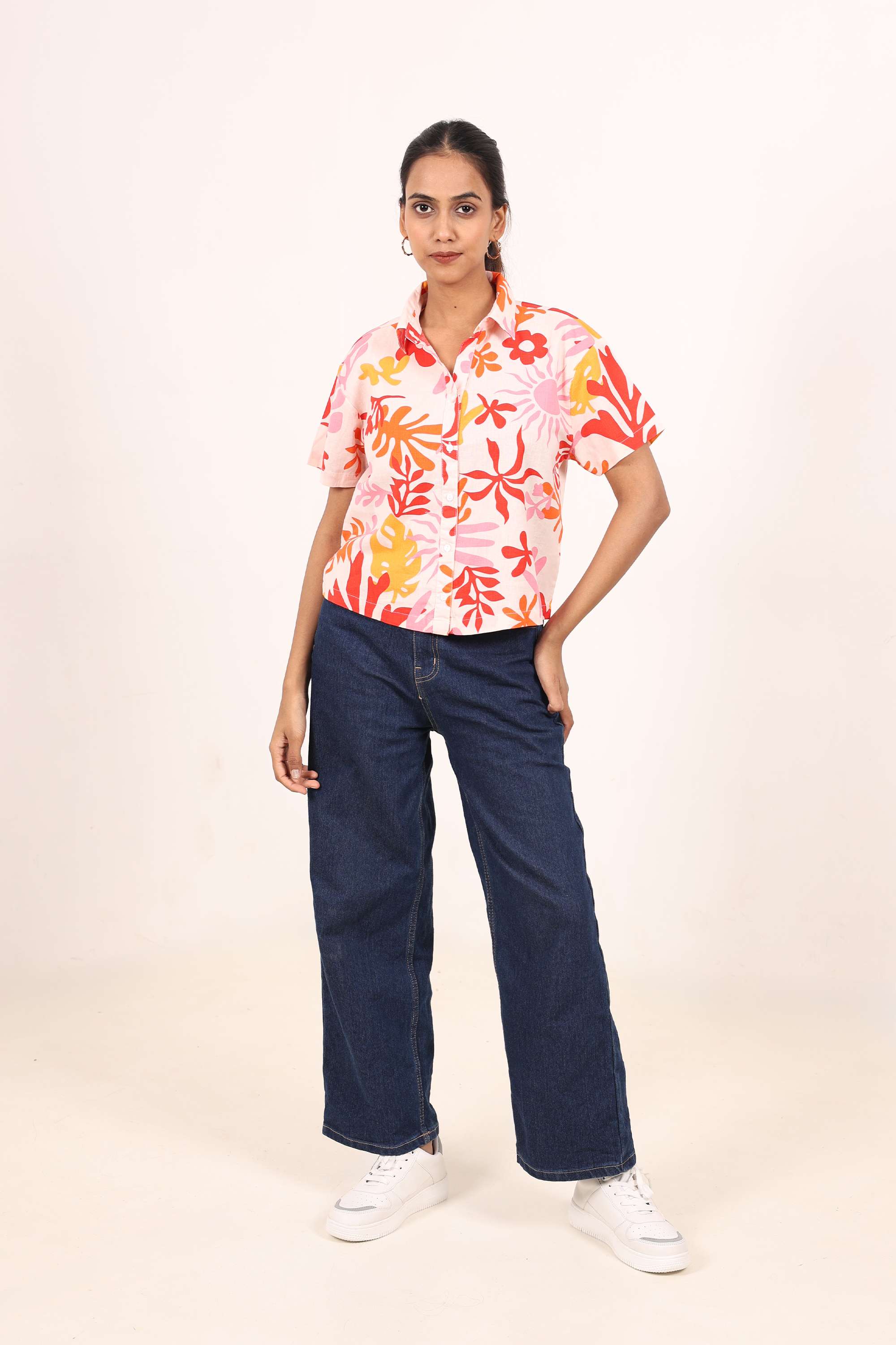 Floral-Collared-Blended-Fabric-Women-s-Casual-Wear-Shirt
