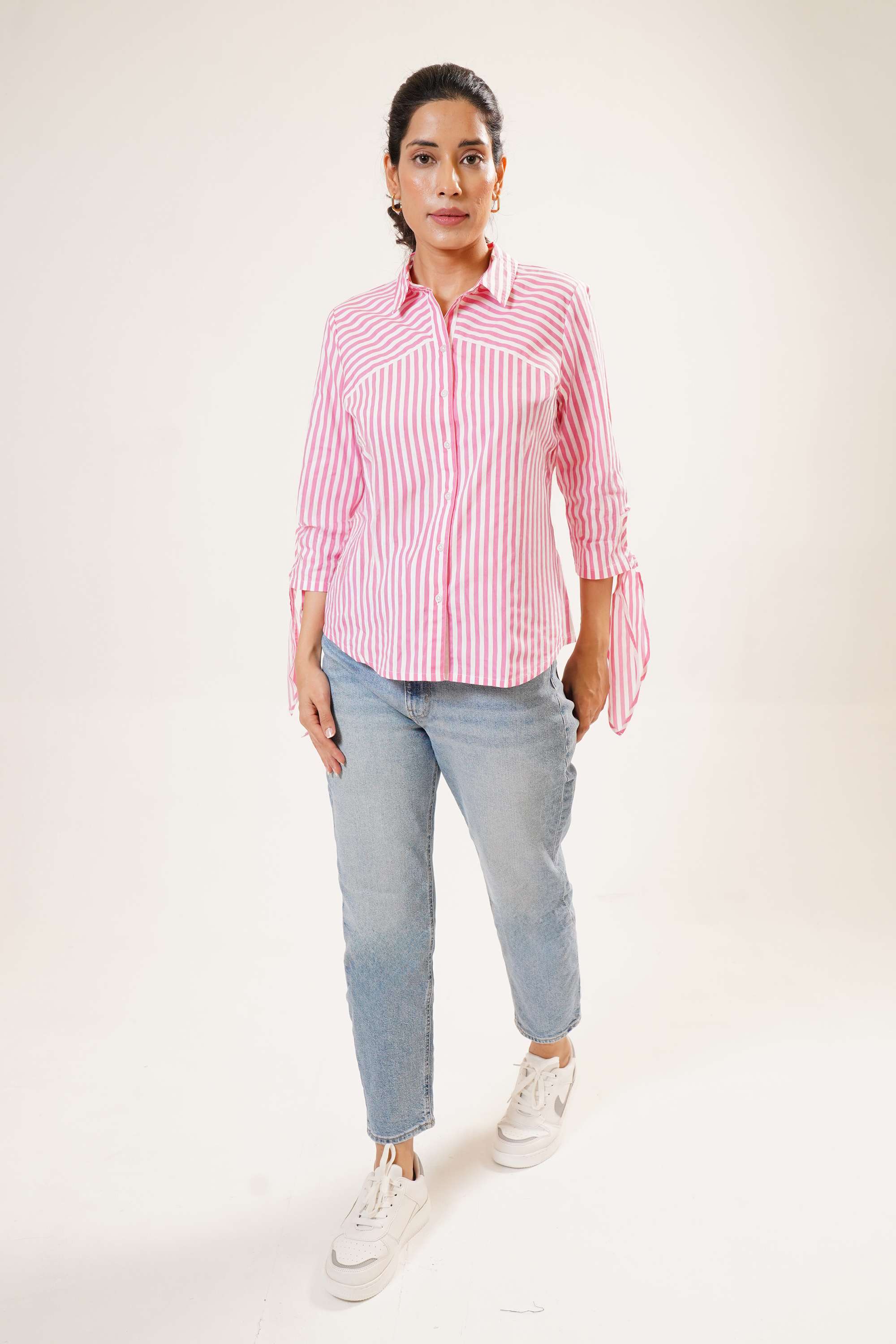 Stripes-Collared-Cotton-Women-Casual-Wear-Shirt