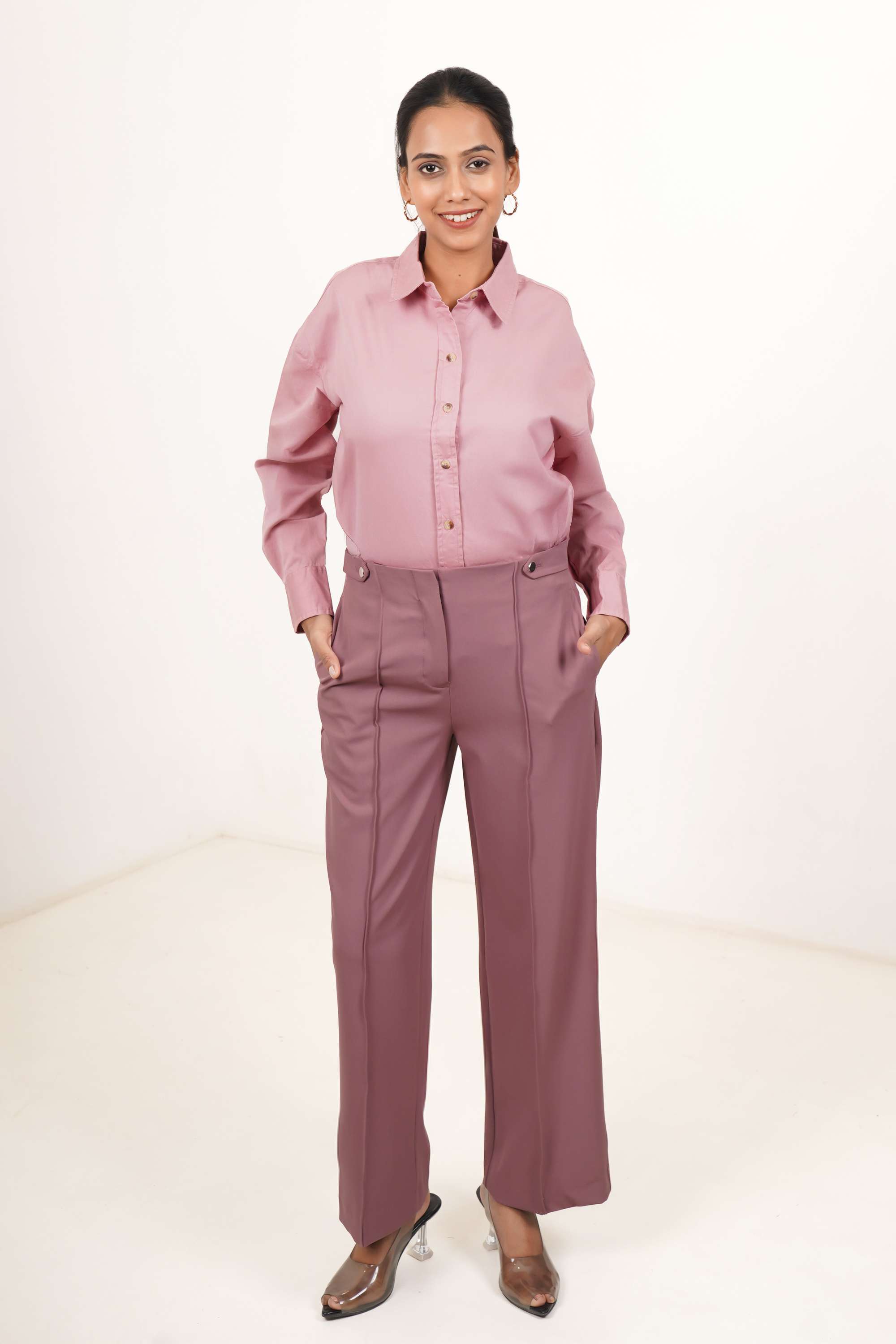 Solid-Collared-Blended-Fabric-Women-s-Formal-Wear-Shirt