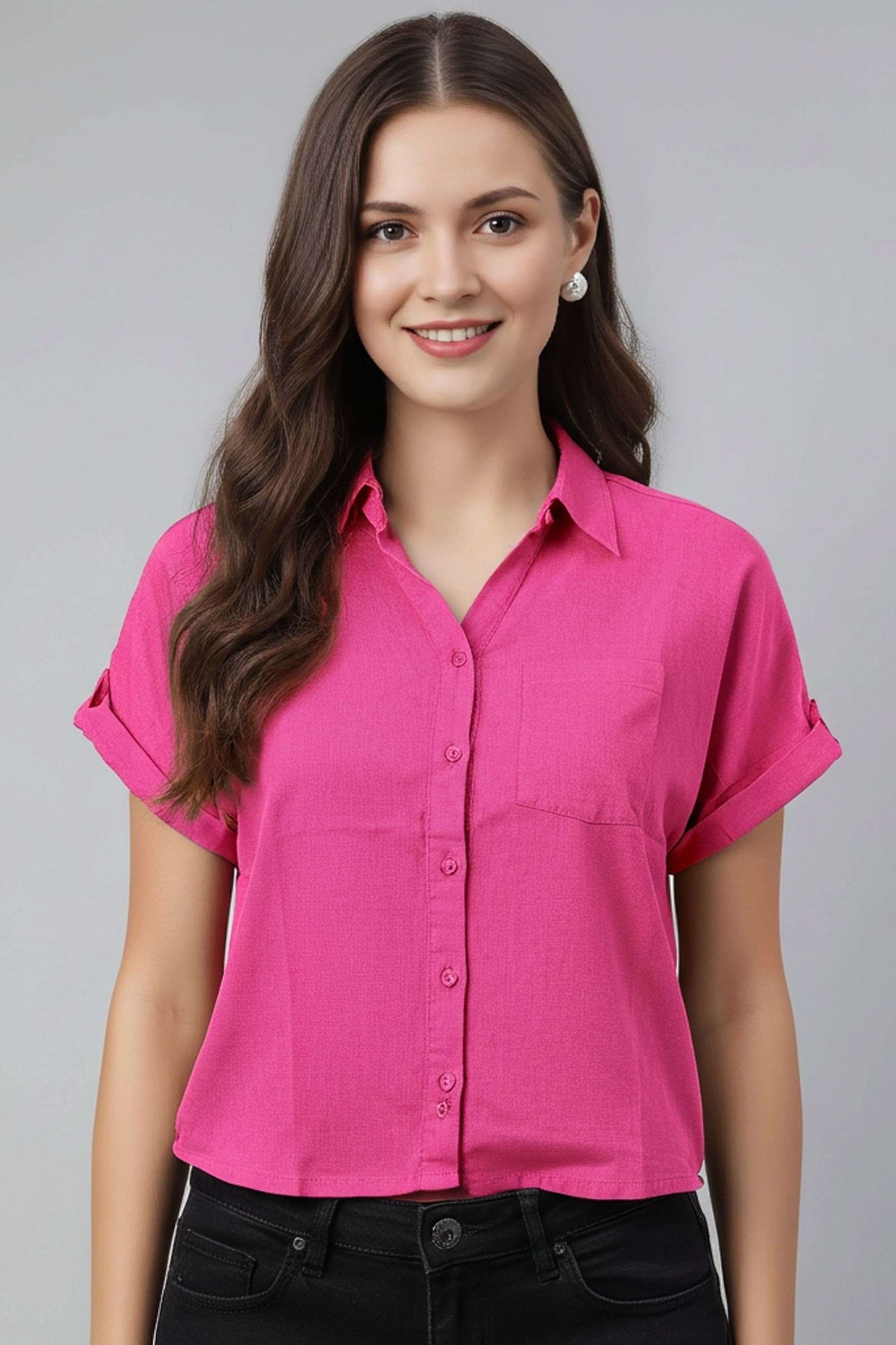 Floral-Collared-Blended-Fabric-Women-Casual-Wear-Shirt