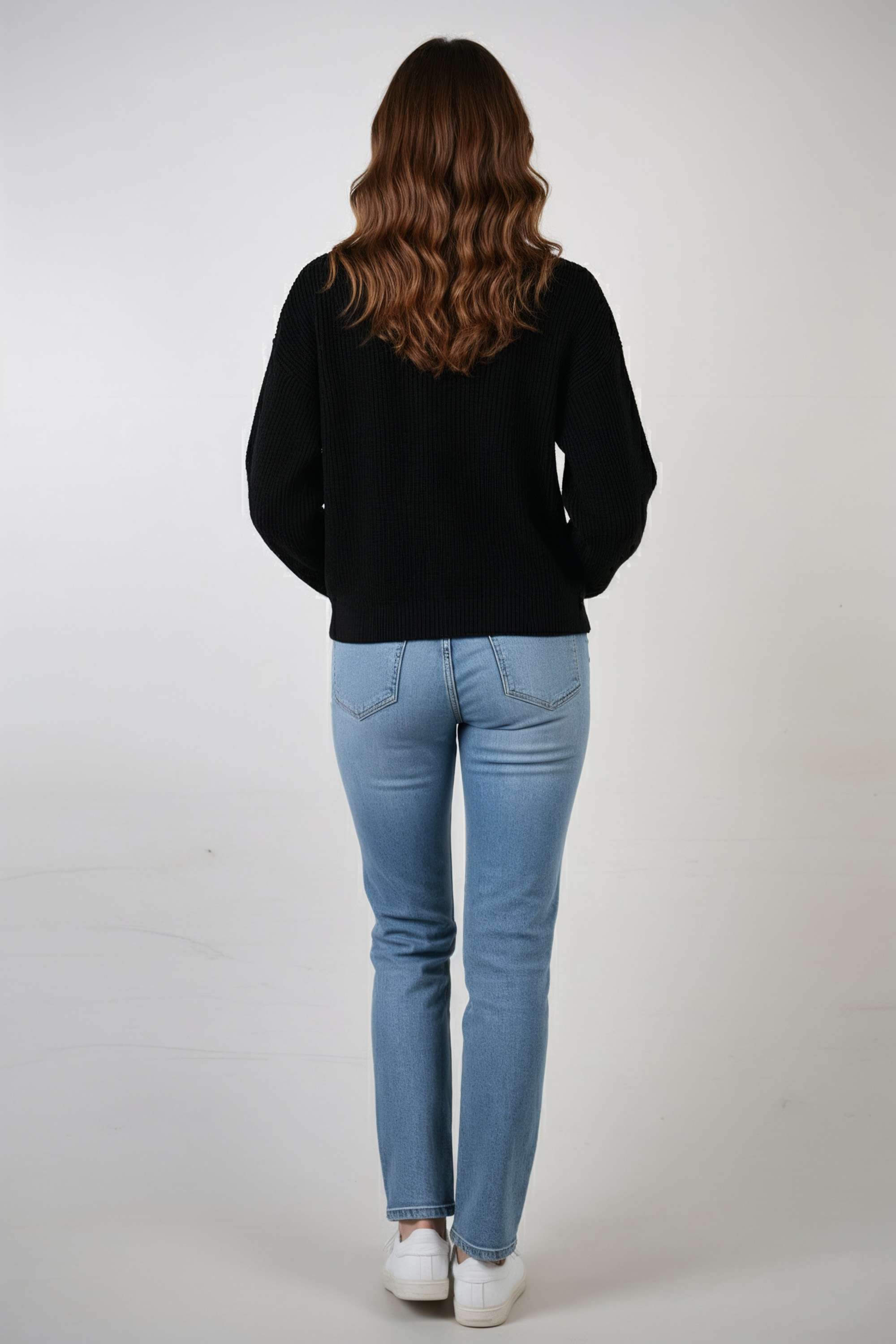 Solid-Round-Neck-Blended-Fabric-Women-s-Sweater