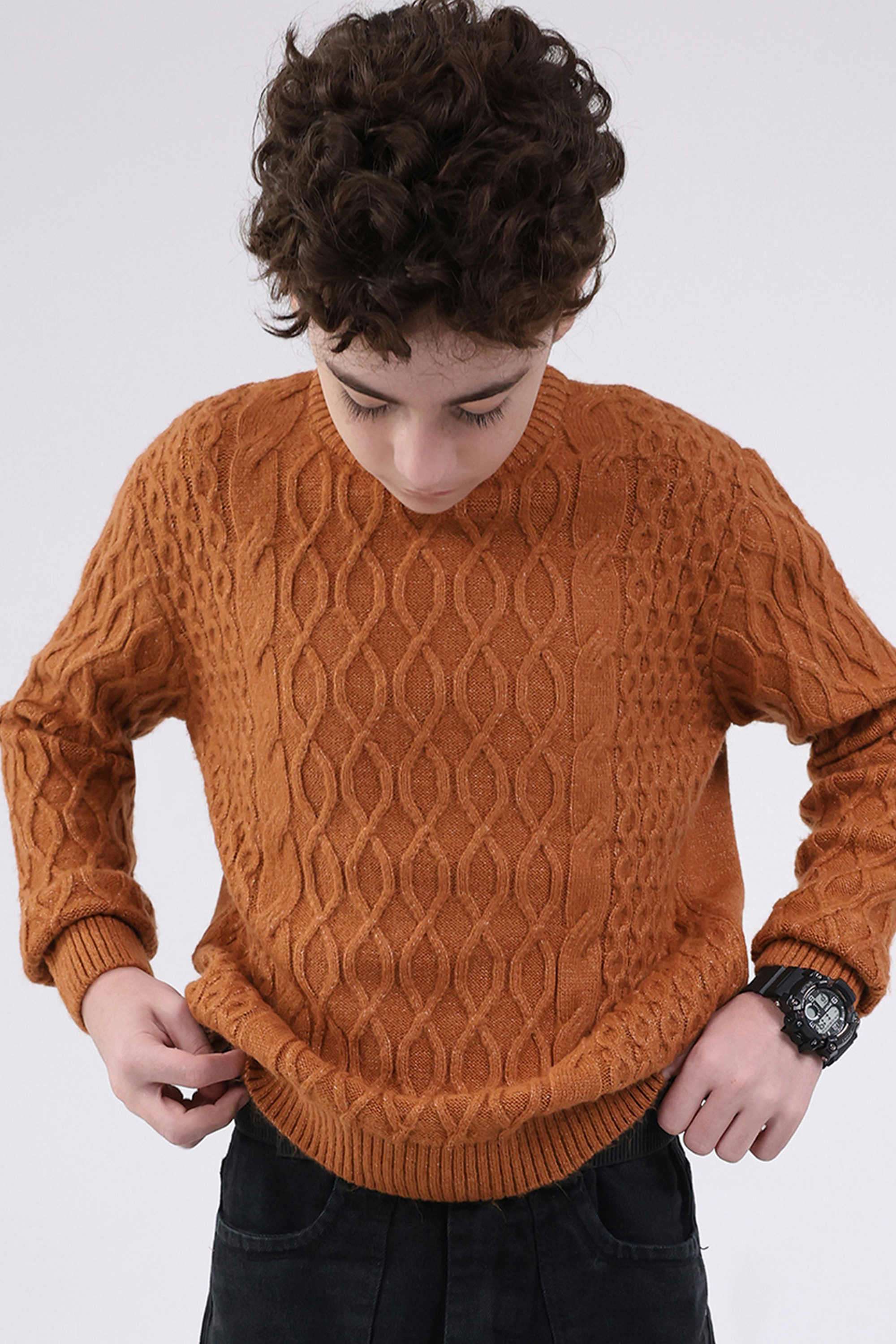 Printed-Blended-Fabric-Round-Neck-Boys-Pullover
