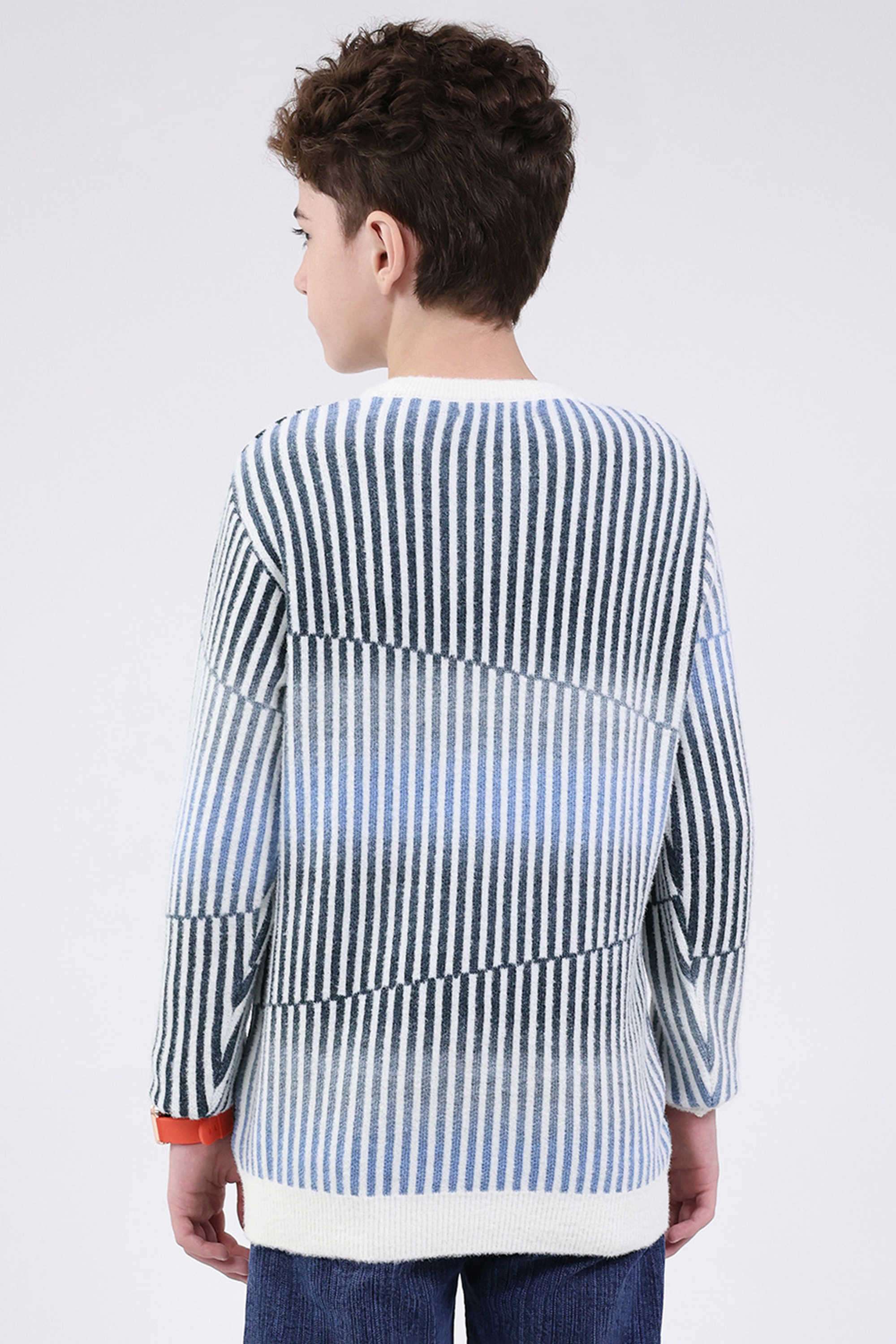 Stripes-Blended-Fabric-Round-Neck-Boys-Pullover