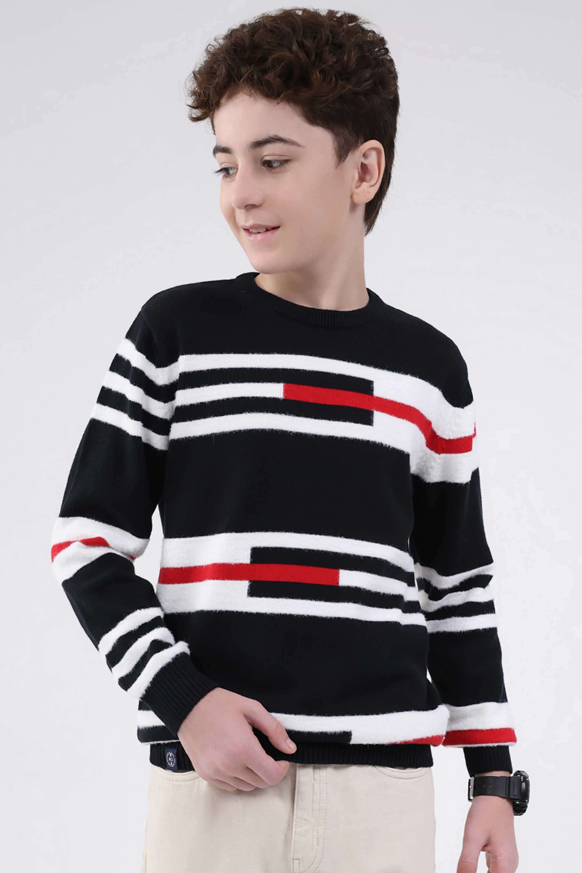Stripes-Blended-Fabric-Round-Neck-Boys-Pullover